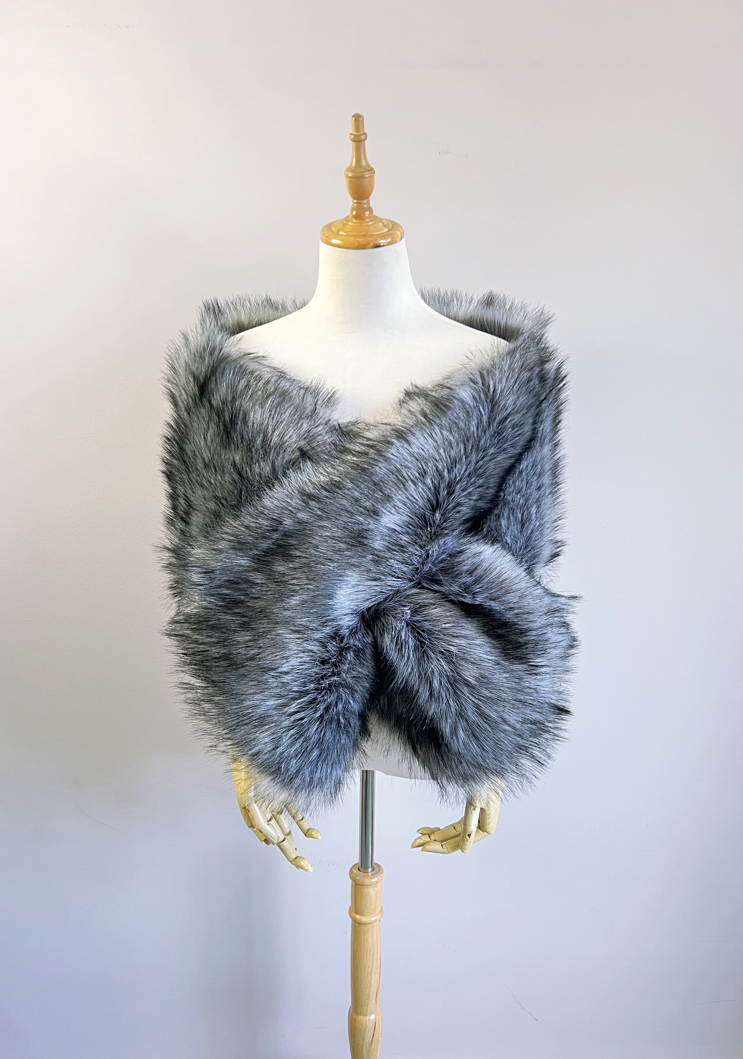 Elegant Dark Grey Fur Shawl for Brides - Soft & Luxurious Winter Wedding Wrap (DGry03) - Perfect for Bridal Photos, Ceremonies & Cold Weather Events