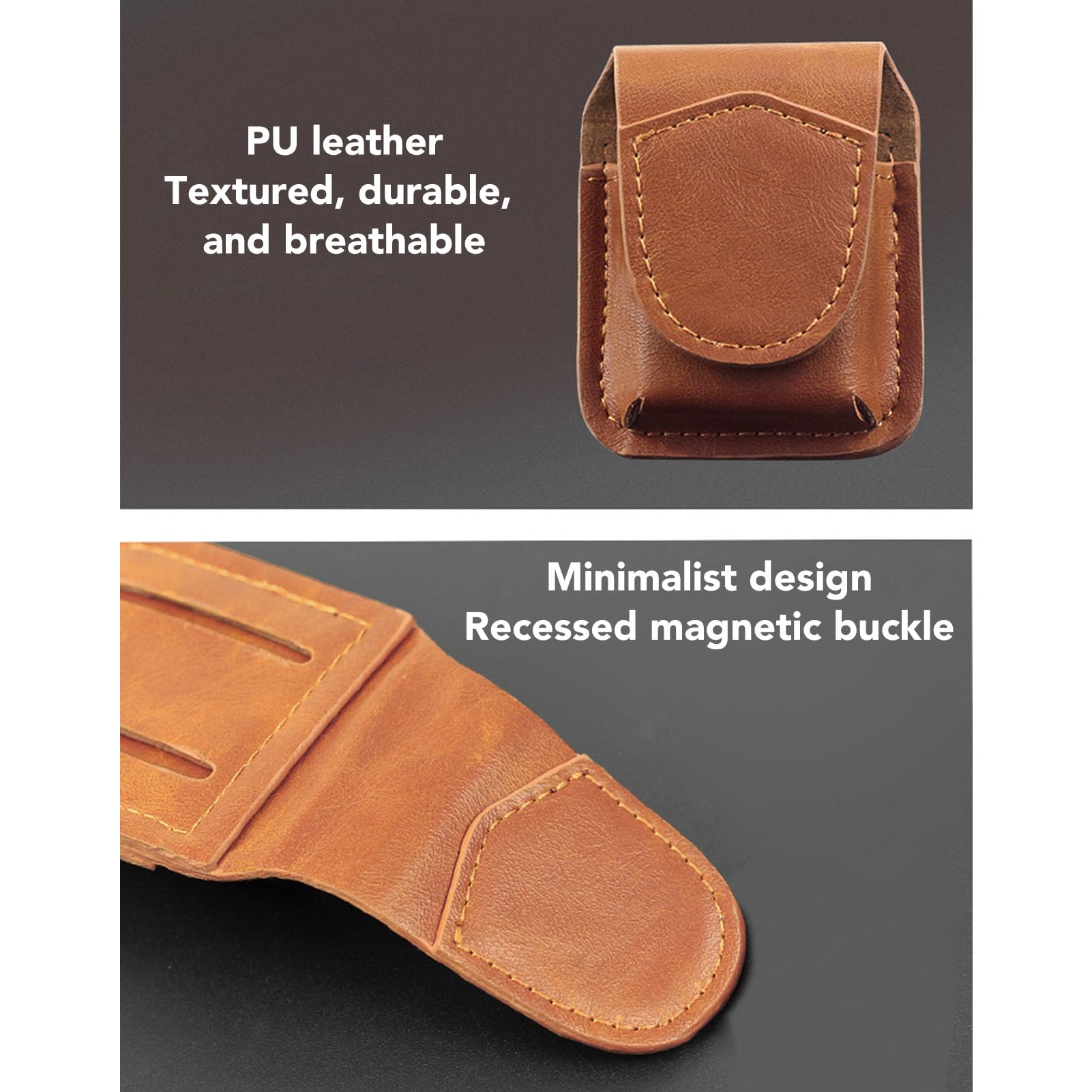 Handmade Flip Top Leather Lighter Pouch Case - Tactical Lighter Storage Organizer with Magnetic Buckle & Soft Lining - Anti-Scratch Waist Case for Outdoor, Camping, Hiking & EDC (Brown)