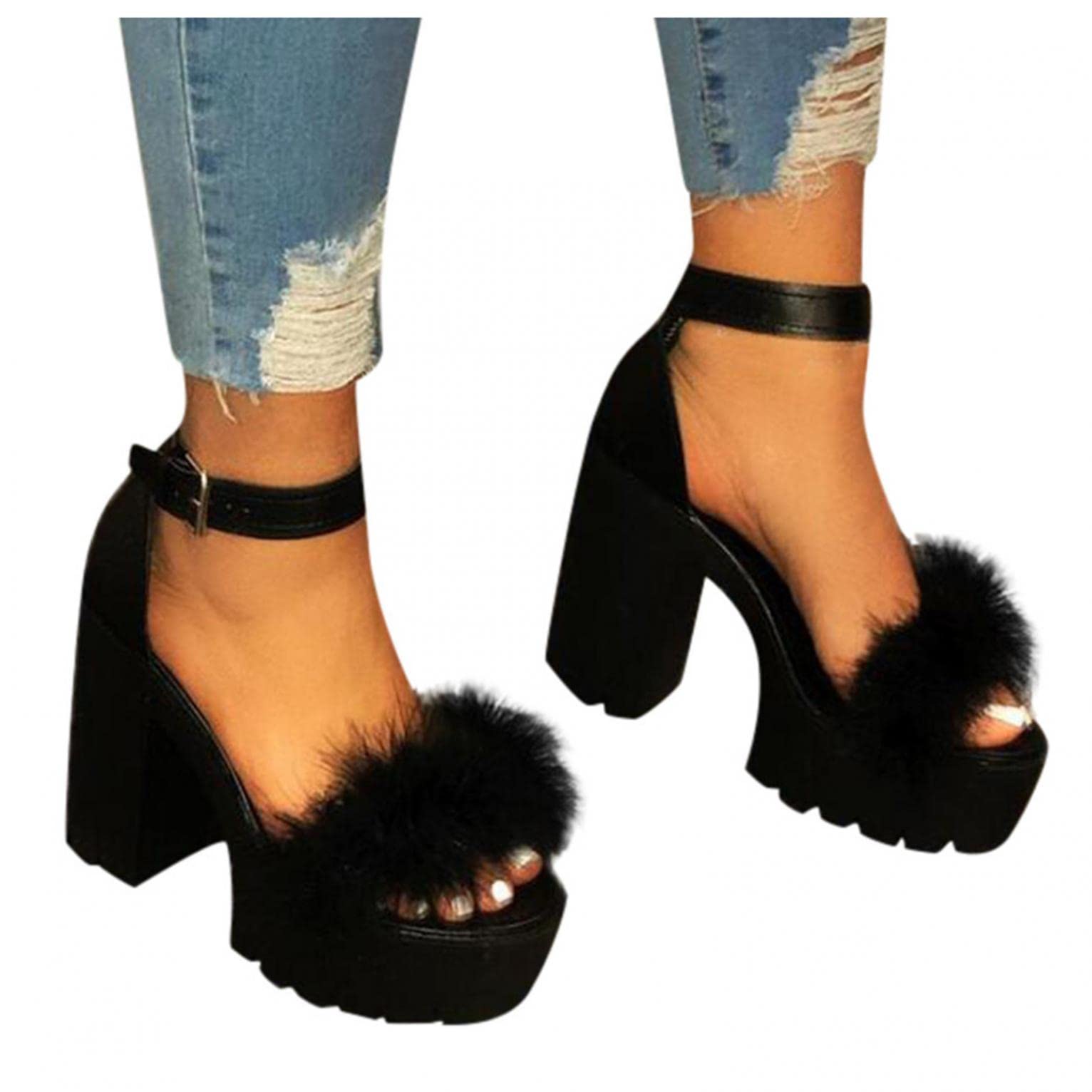 AIHOU Women's Dressy Rhinestone Square Toe High Heel Sandals - Chunky Heel Pumps for Wedding, Party & Casual Wear | Comfortable Fashion Sandals for Women