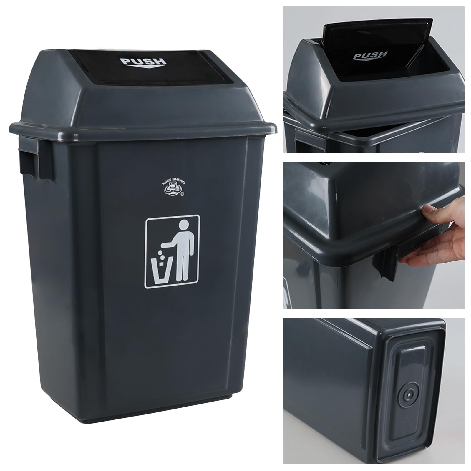 4-Pack 18 Gallon Large Commercial Trash Cans with Lids - Heavy-Duty Plastic Kitchen Waste Bins & Outdoor Garbage Cans (30