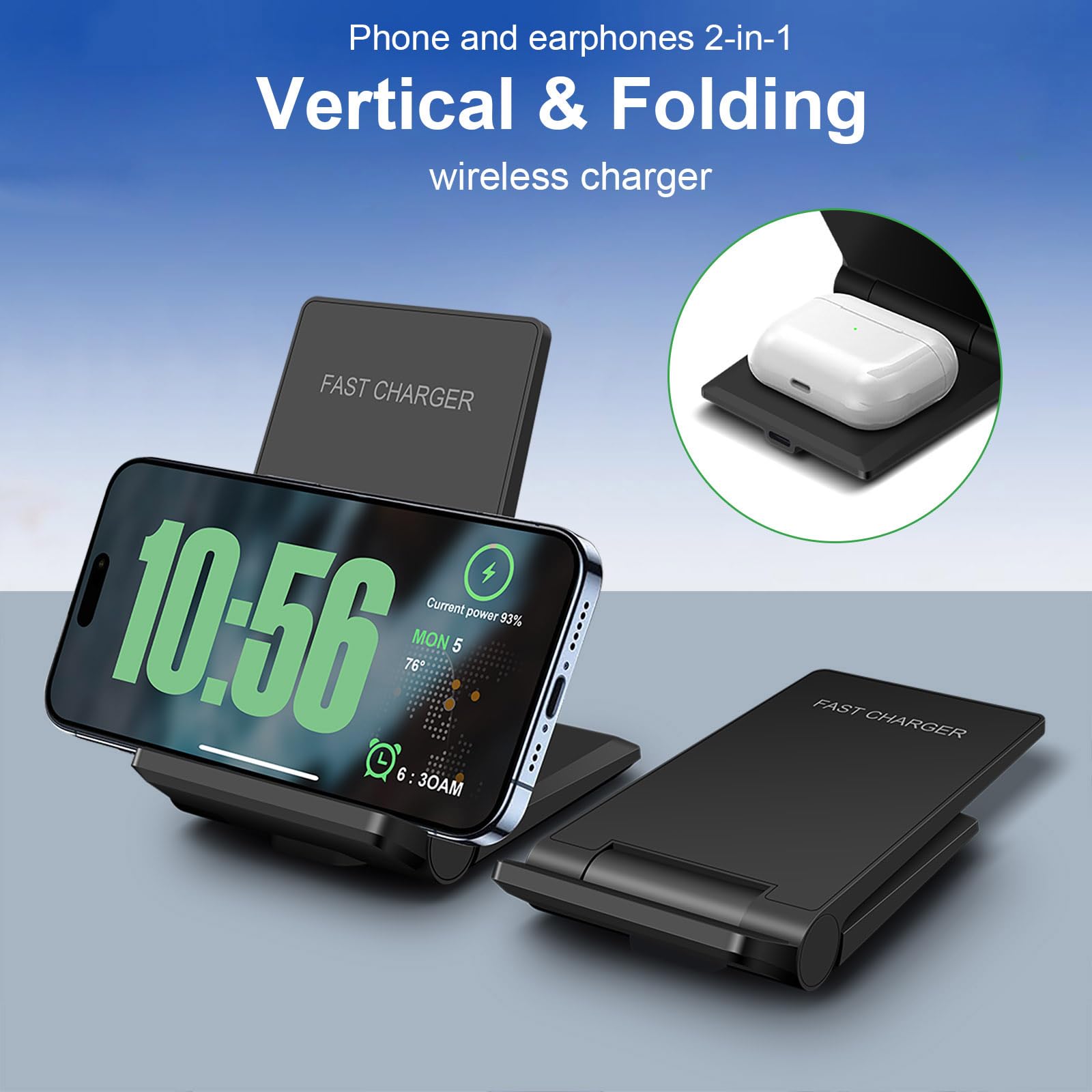 20W Fast Wireless Charging Stand - 2-in-1 Qi-Certified Charger for iPhone 16/15/14/13/12/11 Pro Max/XR/XS/8 Plus & AirPods | Compatible with Samsung Galaxy S24/S23/S22 Ultra/S21/S20/S10/S9, Note 20/10 & Galaxy Buds | Perfect for Bedside, Office & Travel Charging