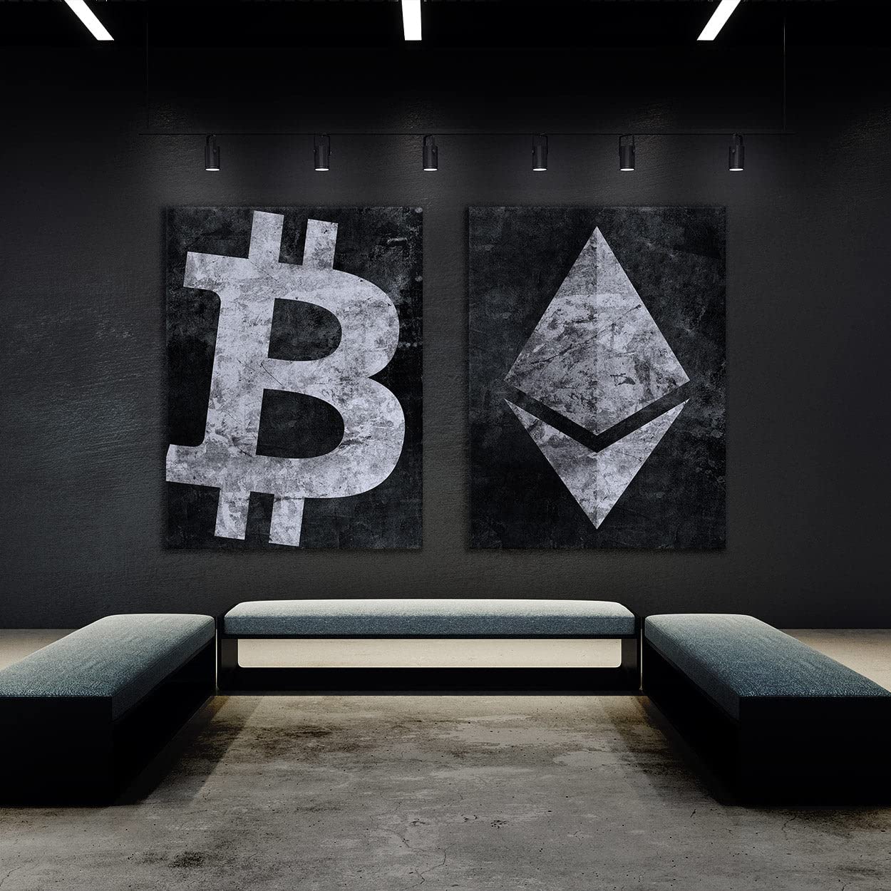 Crypto Canvas Wall Art - Bitcoin & Ethereum Digital Currency Themed Modern Home Decor | Perfect for Living Room, Office & Gamer Cave Decorations