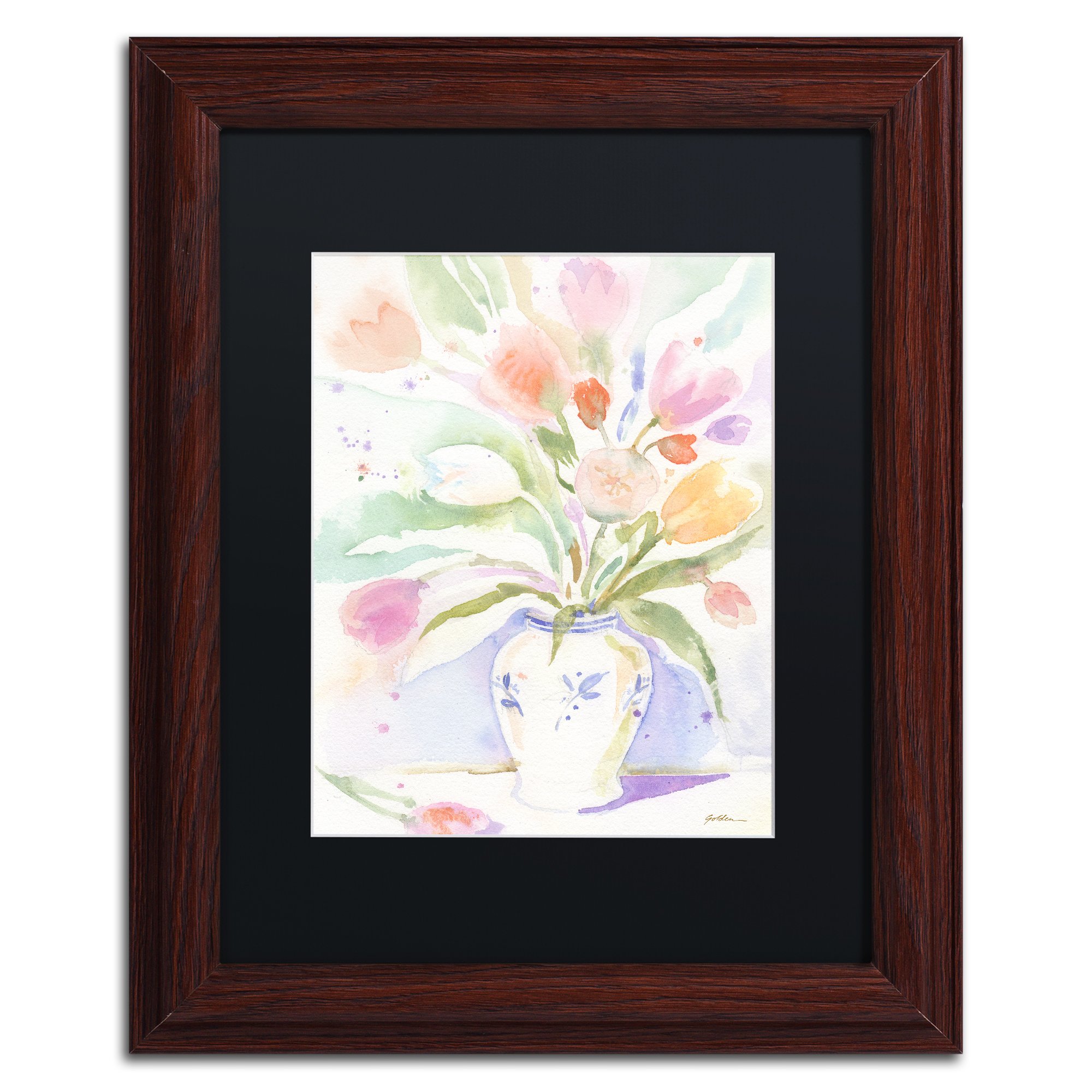 Trademark Fine Art 'The Vase of Tulips' by Sheila Gold - 11x14 Inch Ornate Wood Frame with Black Matte Finish - Perfect for Living Room, Bedroom & Office Wall Decor