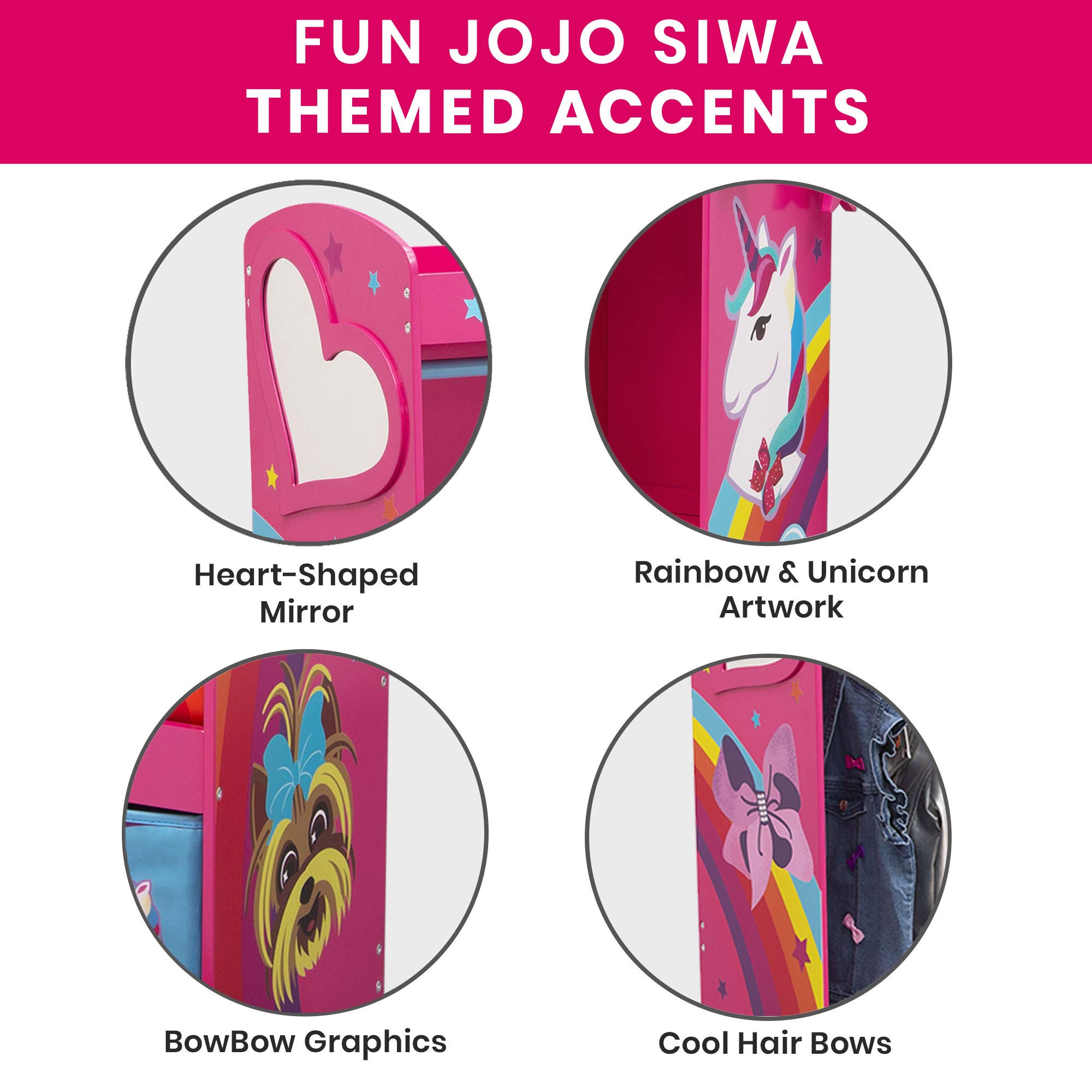 JoJo Siwa Dress Up Wardrobe for Kids - Pretend Play Costume Storage with Mirror & Shelves - Delta Children Play Boutique for Dress Up Games & Role Playing