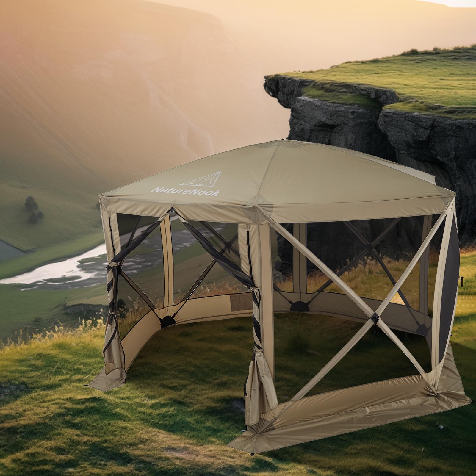12x12 Pop Up Gazebo Tent - Waterproof & UV Resistant 6-Sided Canopy Shelter for 8 People | Portable Outdoor Party Tent for Camping, Backyard BBQ, Beach Picnics & Family Gatherings