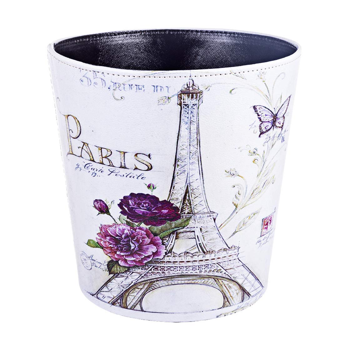 Lingxuinfo Scakbyer Waste Paper Bin - European British Style Tower Pattern Trash Can, Lidless Garbage Bin for Kitchen Bathroom Bedroom (Tower Purple Flower) | Perfect for Home Office Decor & Waste Disposal