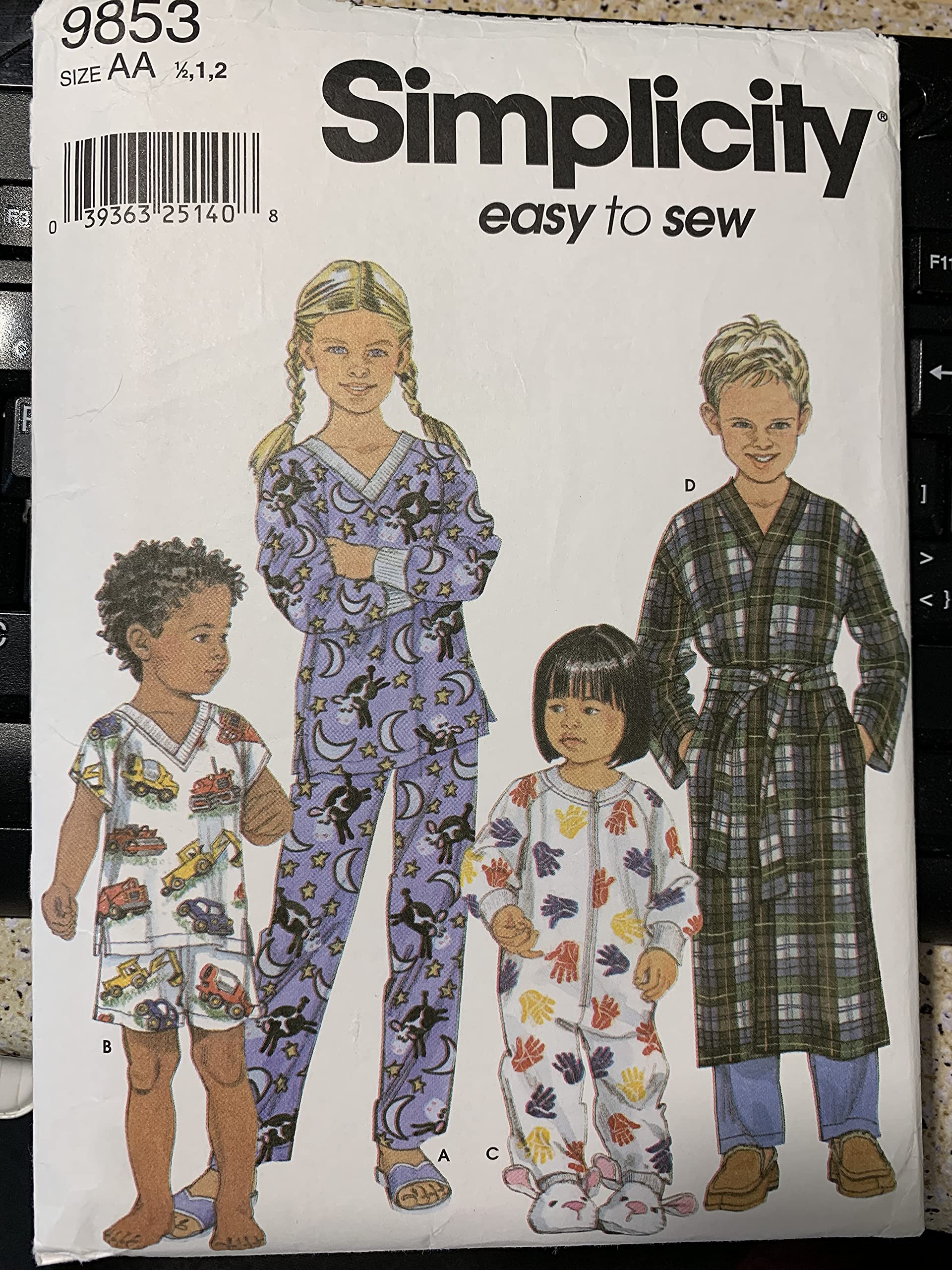 Simplicity 9853 Toddler & Kids Loungewear Set - Soft Cotton Pajamas for Boys & Girls (Size AA 1/2, 1, 2) - Perfect for Sleepovers, Playtime & Cozy Family Moments
