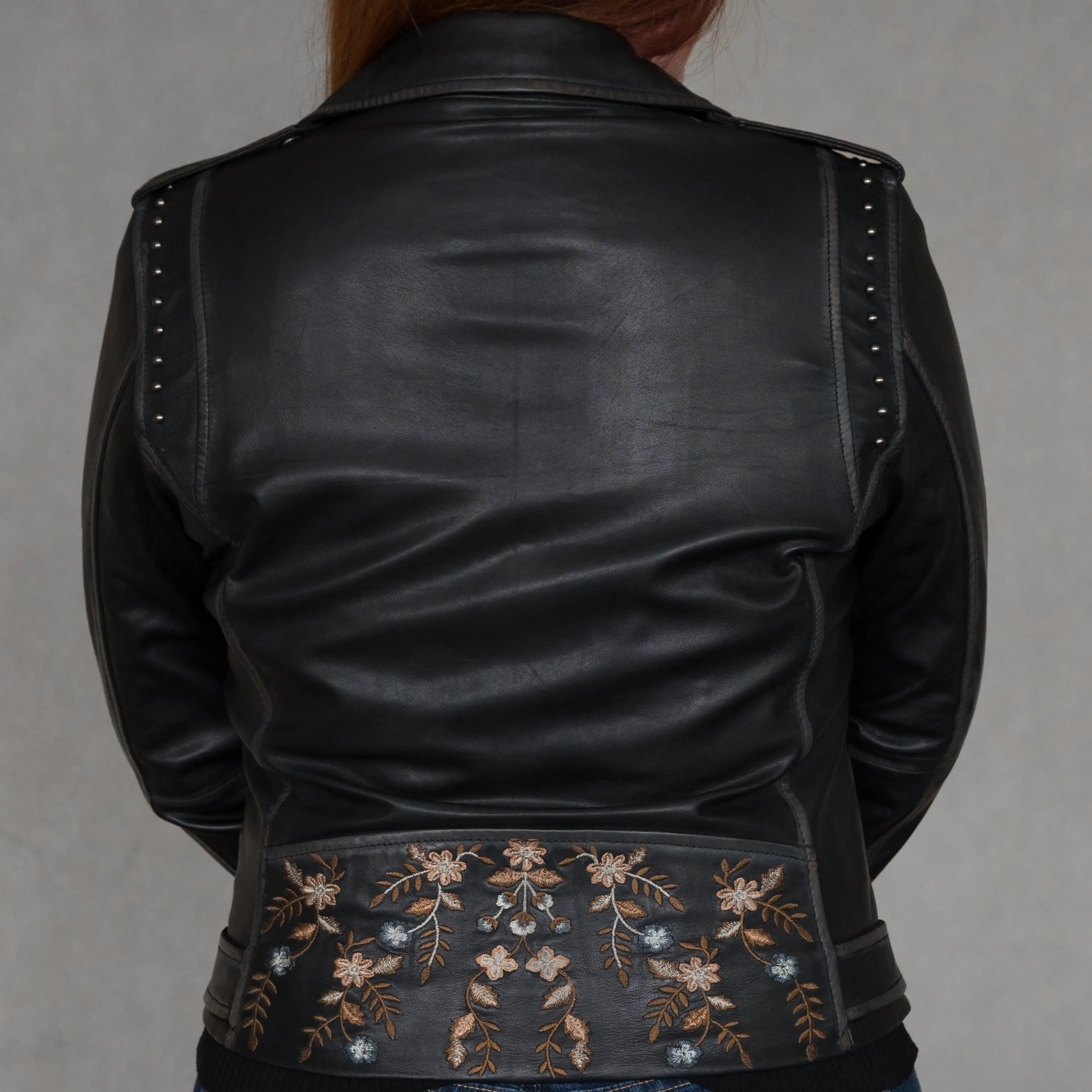 Women's Soft Lamb Leather Jacket with Floral Embroidery - Stylish Outerwear for Fall & Winter Fashion | Perfect for Date Nights, Parties & Casual Outings