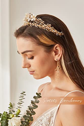 Floral Crystal Wedding Tiara and Earrings Set - Bridal Headpiece & Clip-on Earrings for Women - Handmade Hera Tiara Crown - Perfect for Bridal Showers, Weddings & Special Occasions