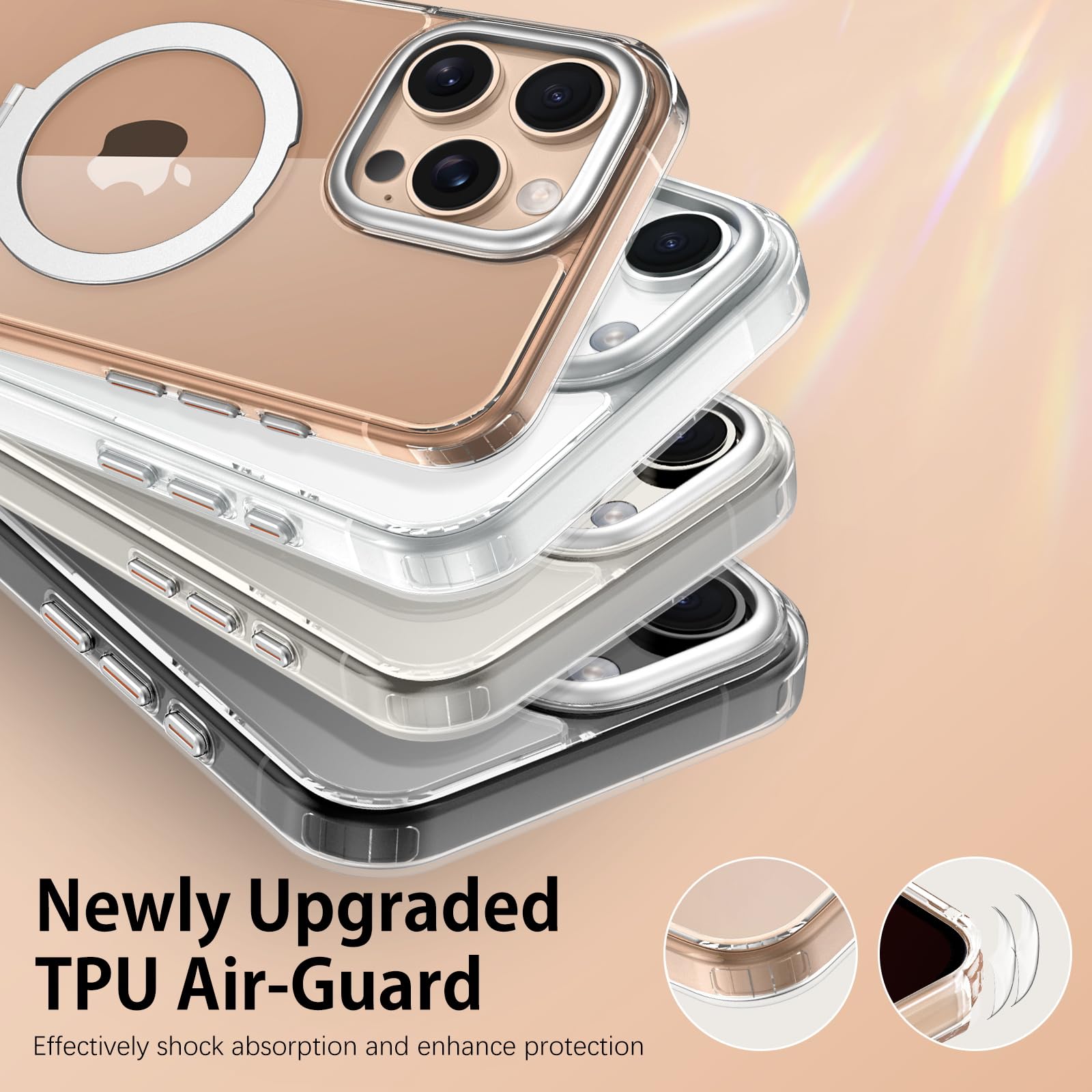 DUEDUE Magnetic iPhone 16 Pro Case with MagSafe - Crystal Clear Slim Shockproof Protective Cover with Ring Holder Stand (6.3