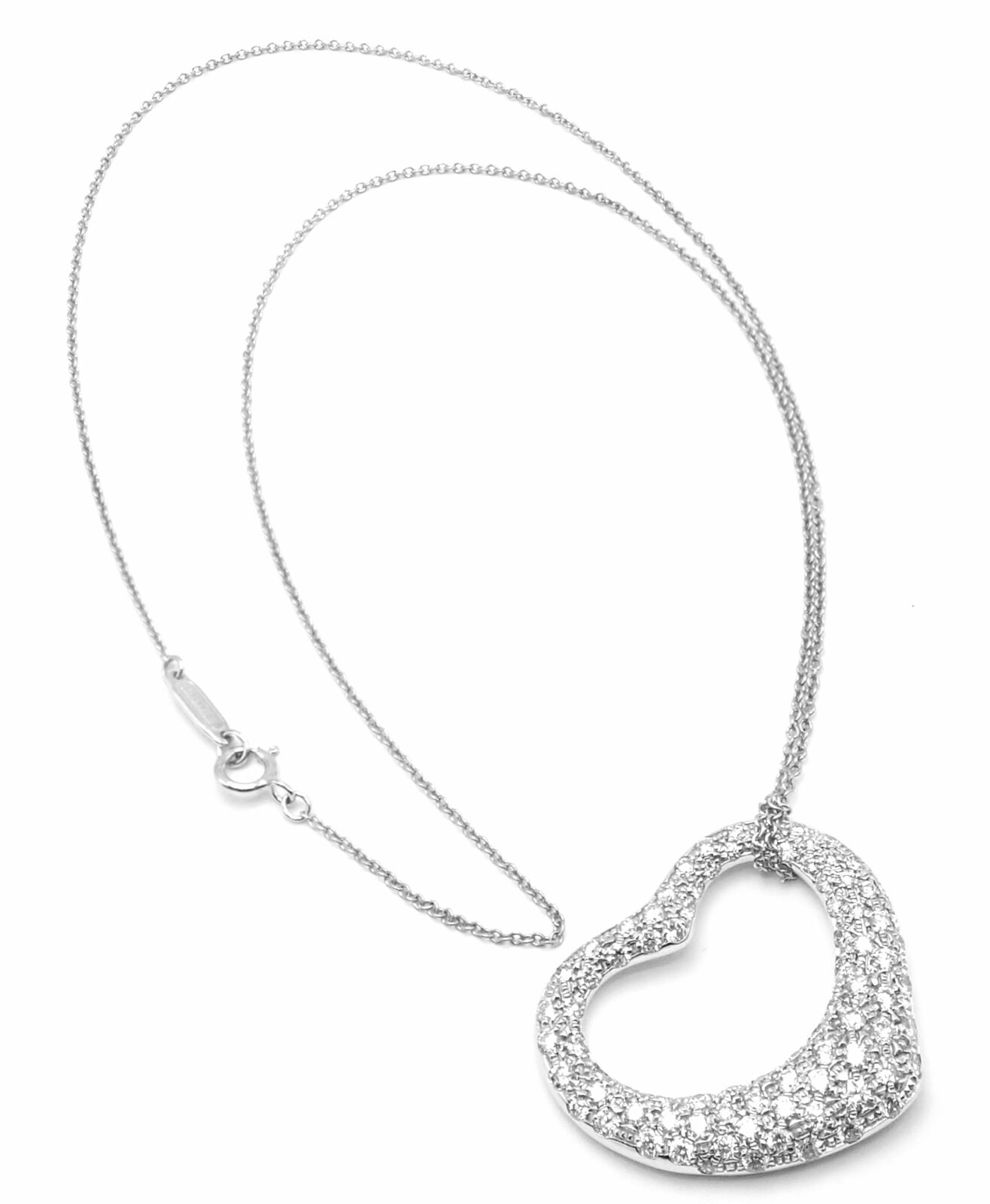 Authentic Tiffany & Co Peretti Platinum Diamond Large Open Heart Pendant Necklace - Luxury Jewelry for Women, Perfect for Anniversaries & Special Occasions