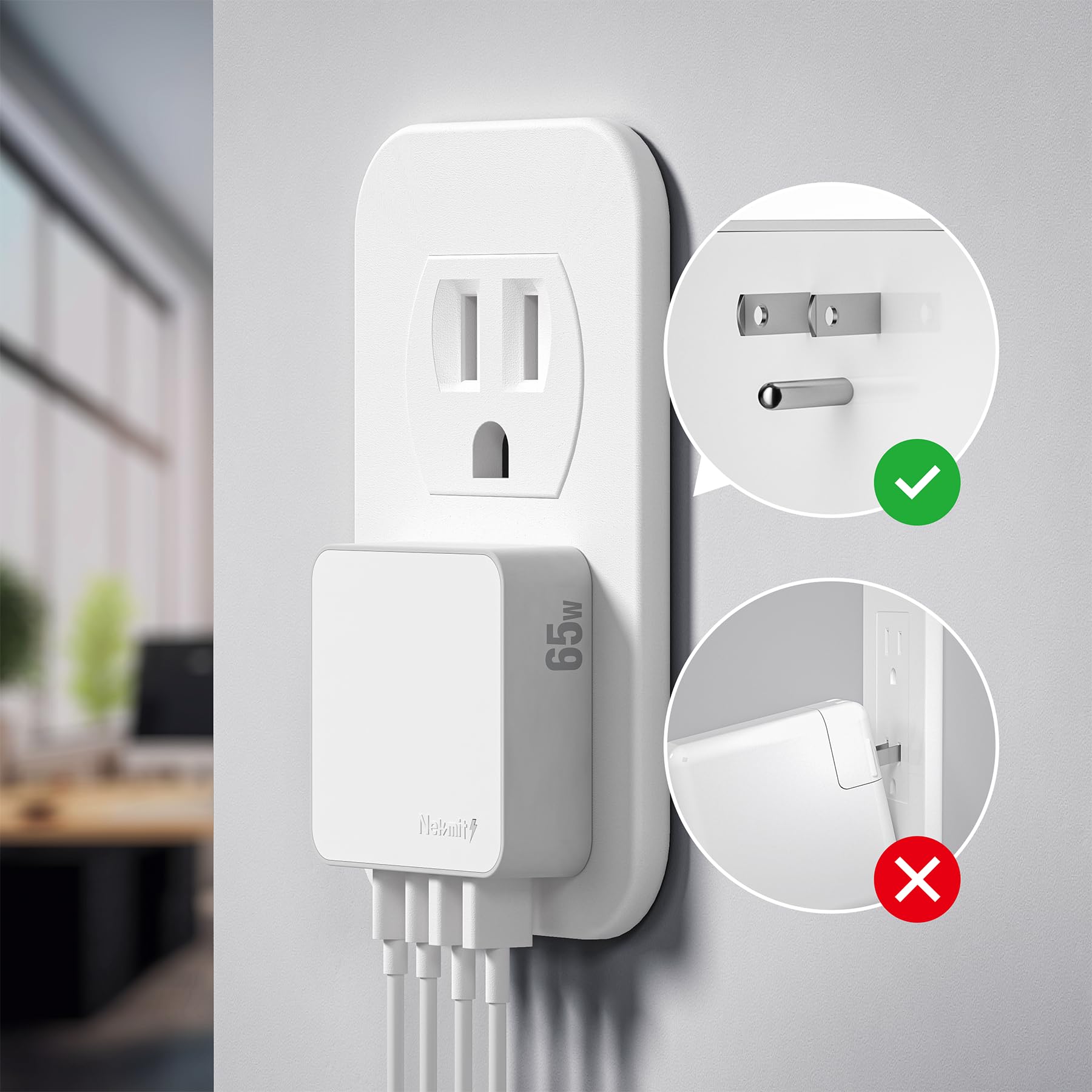 65W GaN Fast Charger, Dual USB C & USB A Wall Charger Block - Compact USB C Power Adapter for iPhone 15 Pro Max, iPad Pro, AirPods, Galaxy S23 - Fast Charging for Home, Office & Travel (Ivory)