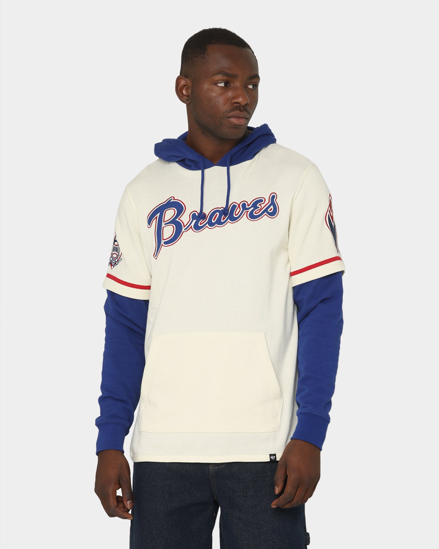 47 Brand Atlanta Braves Shortstop Hoodie Cream - Cozy MLB Fanwear for Men & Women - Perfect for Game Day, Casual Wear & Outdoor Activities