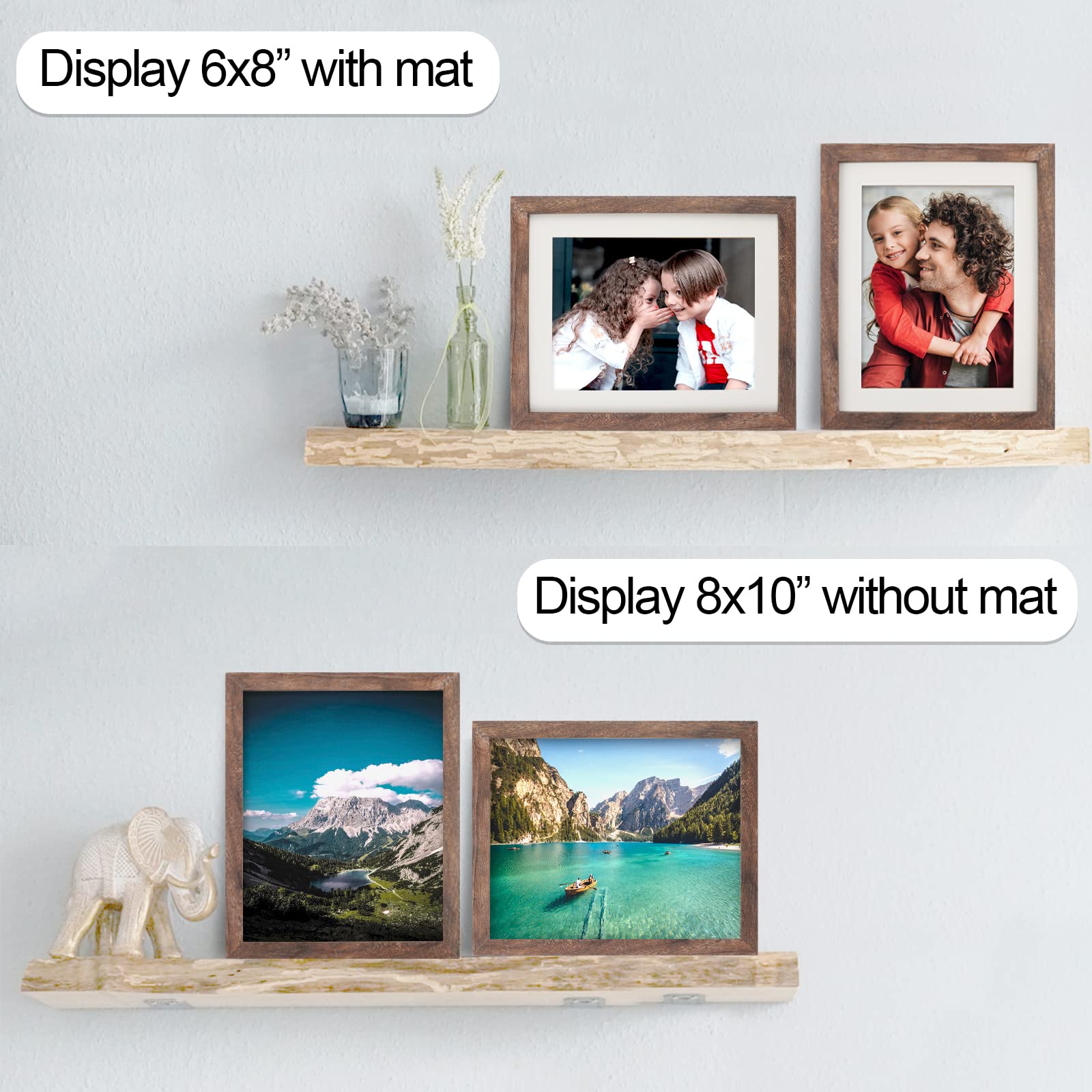 AEVETE 8x10 Picture Frame Brown with Mat for 6x8 Photos - Wall Mount & Tabletop Display for Home Decor, Office, or Gift Giving