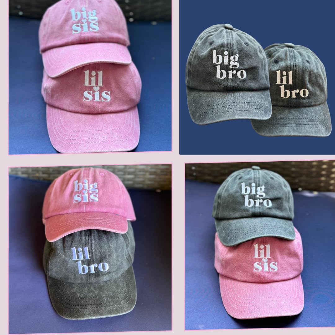 Big Sis Snapback Hat - Matching Sibling Hats for Boys & Girls with Leather Patch - Cute Baby Shower & Hospital Gift for Big Sister, Lil Sis, Little Bro - Perfect for Newborn Announcements & Family Photos (Pink, Big Sis)