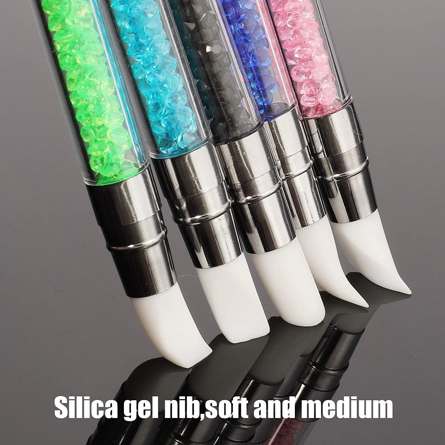 Professional Dual Silicone Head Acrylic Nail Art Sculpture Pens with Acrylic Handle - 5 Piece Nail Art Brushes Set for Home & Salon Use - Perfect for Acrylic Nail Design, 3D Nail Art, and Gel Polish Application