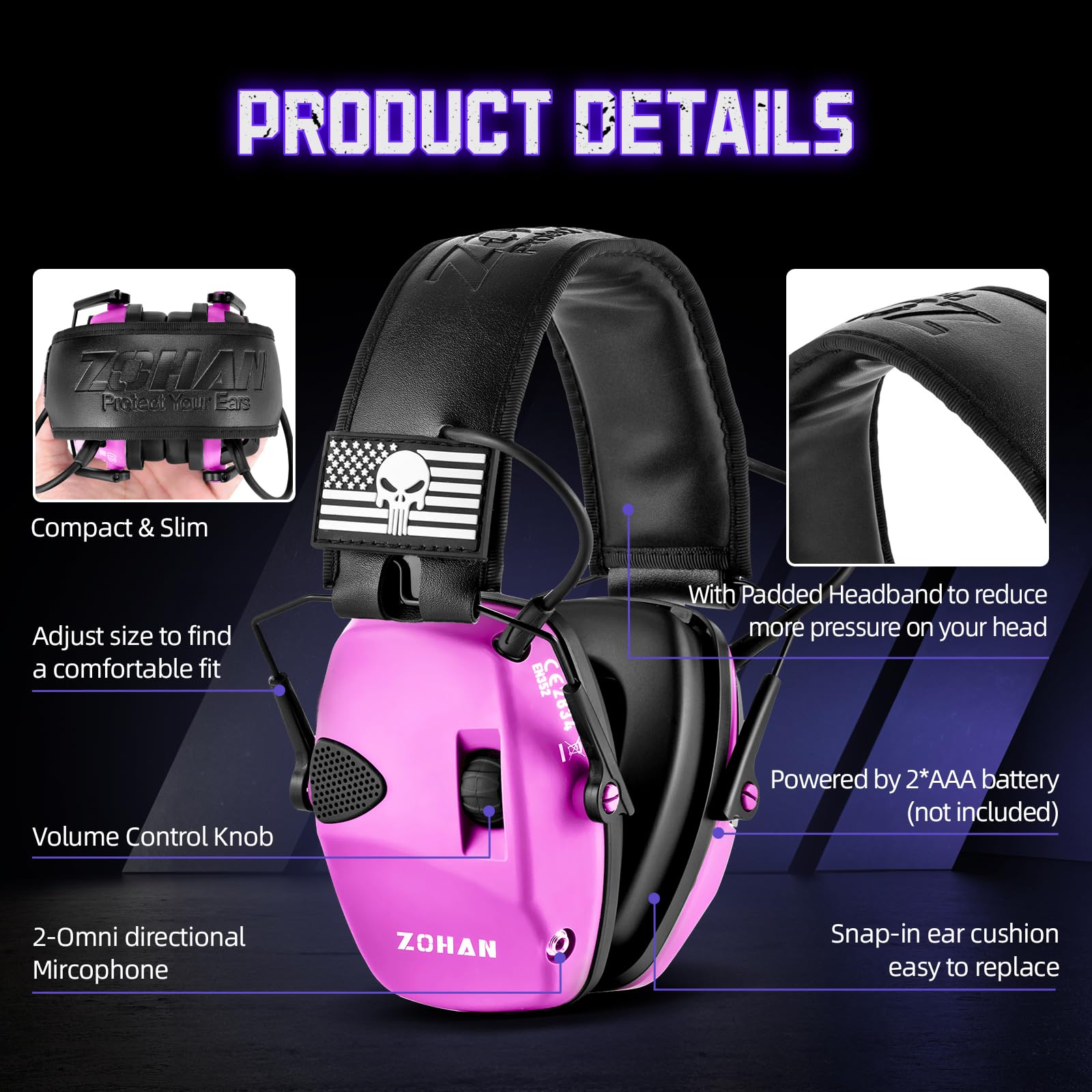 ZOHAN Electronic Shooting Earmuffs - NRR 23dB Noise Reduction Hearing Protection for Shooting Range, Hunting & Outdoor Sports | Gun Range Ear Protection Headphones for Men & Women