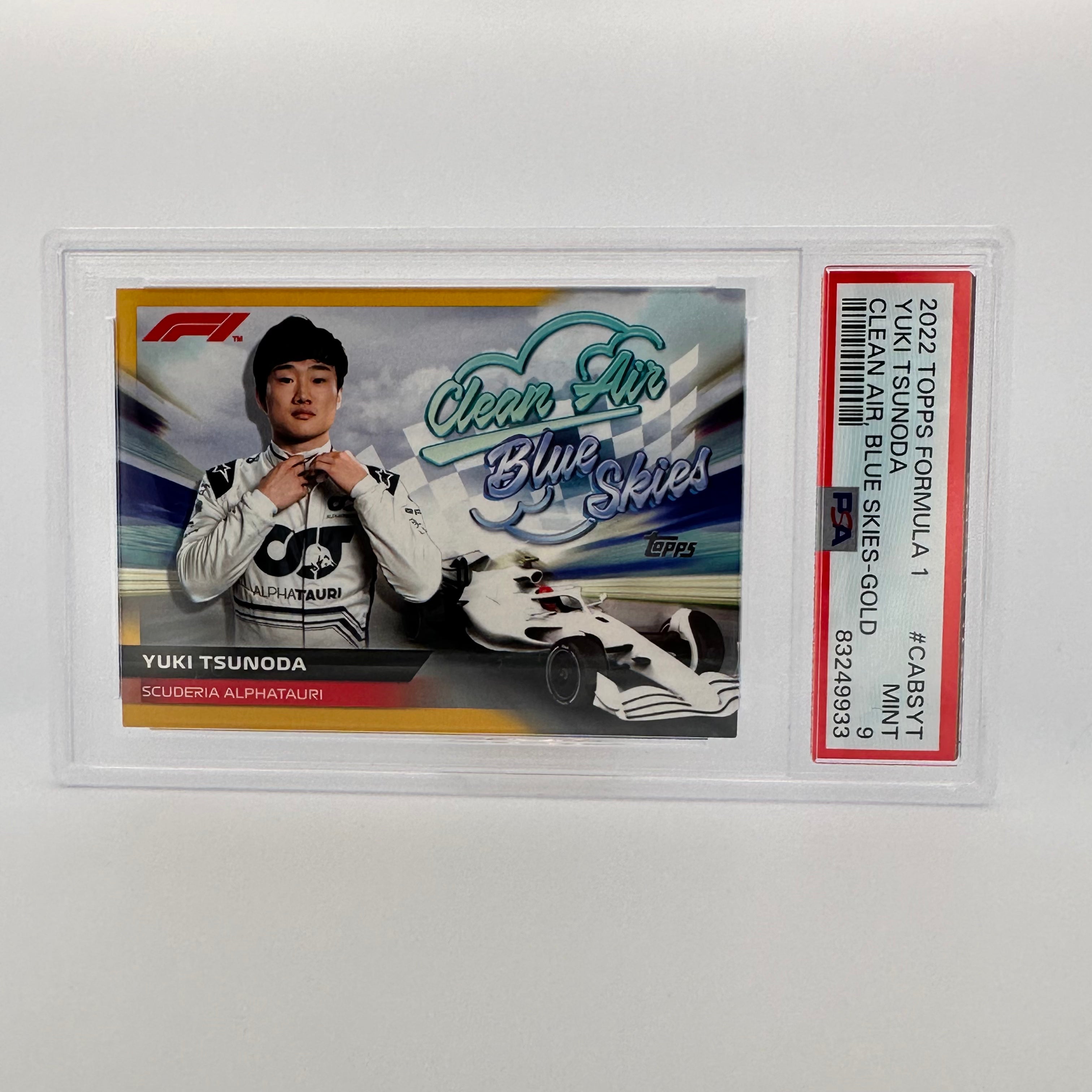 PSA 9 Graded Yuki Tsunoda #CABSYT 45/50 Clean Air Blue Skies Gold Parallel - Rare F1 Trading Card for Collectors & Racing Fans