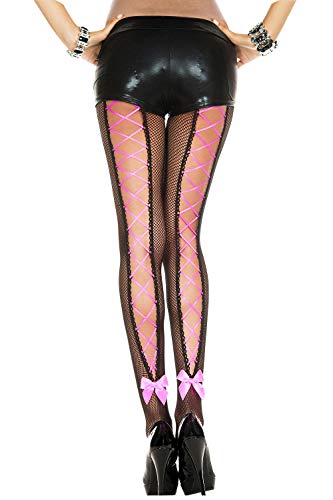 Pre-laced Back Pantyhose W/ Satin Bow - Black/Pink