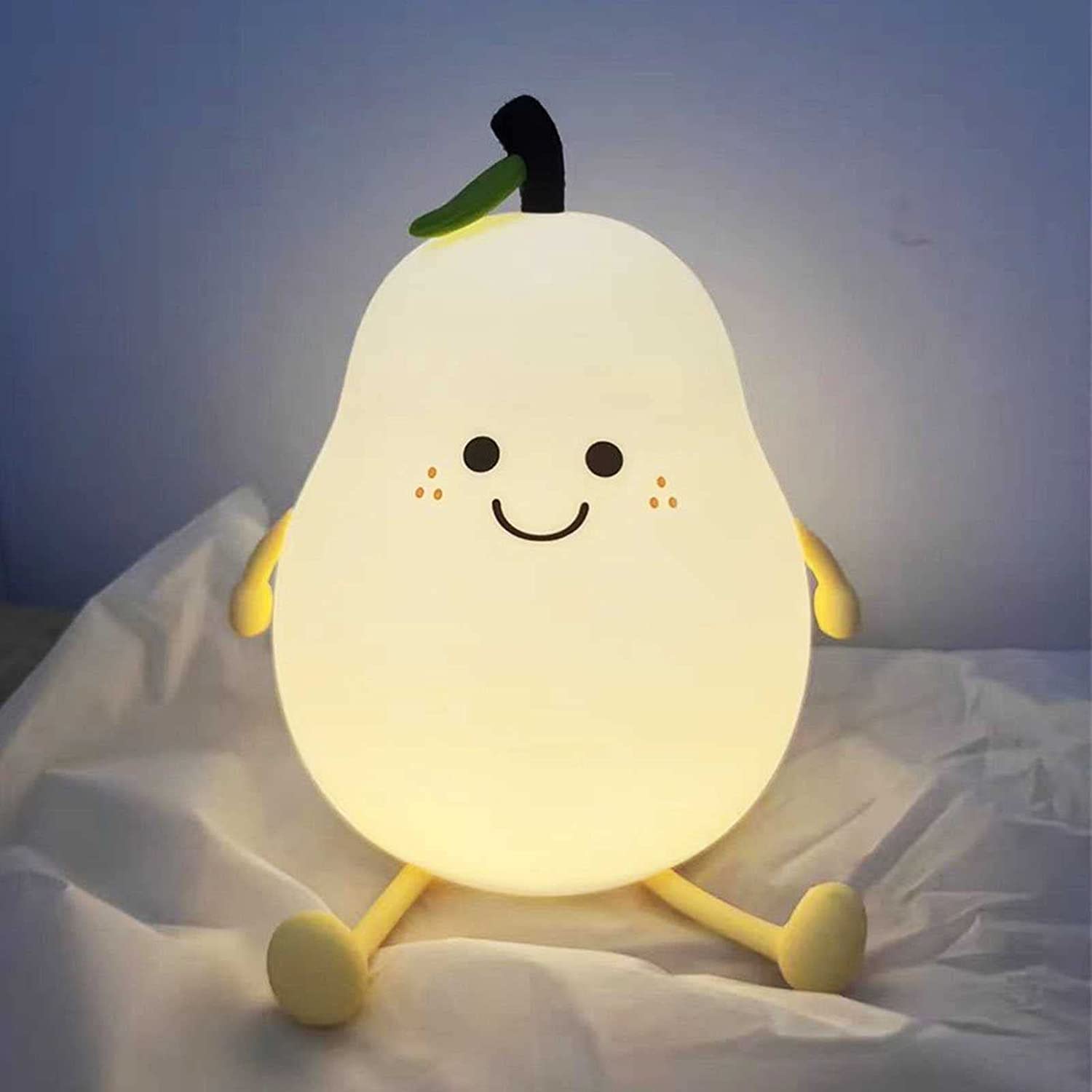 RHARU Pear Shaped Night Light - USB Charging Silicone Table Lamp with Warm Light & Touch Control, Timer Function for Bedroom, Nursery, Kids Room & Home Decor | Portable LED Nightlight for Bedside, Dorm, Office