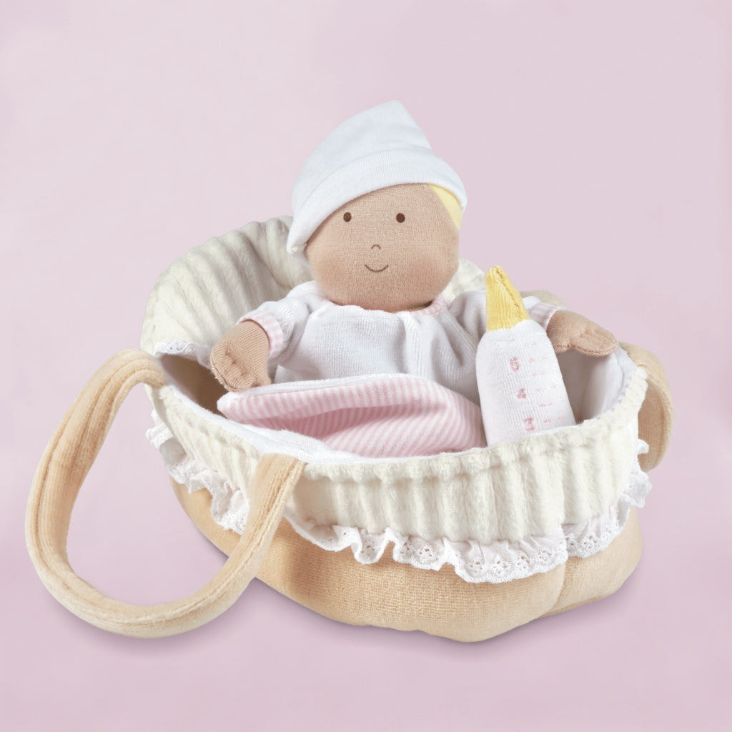 Personalized Baby Doll with Carry Cot - Soft Plush Toy for Kids, Perfect for Pretend Play, Gift for Girls & Toddlers - Ideal for Nursery, Role Play & Birthday Presents