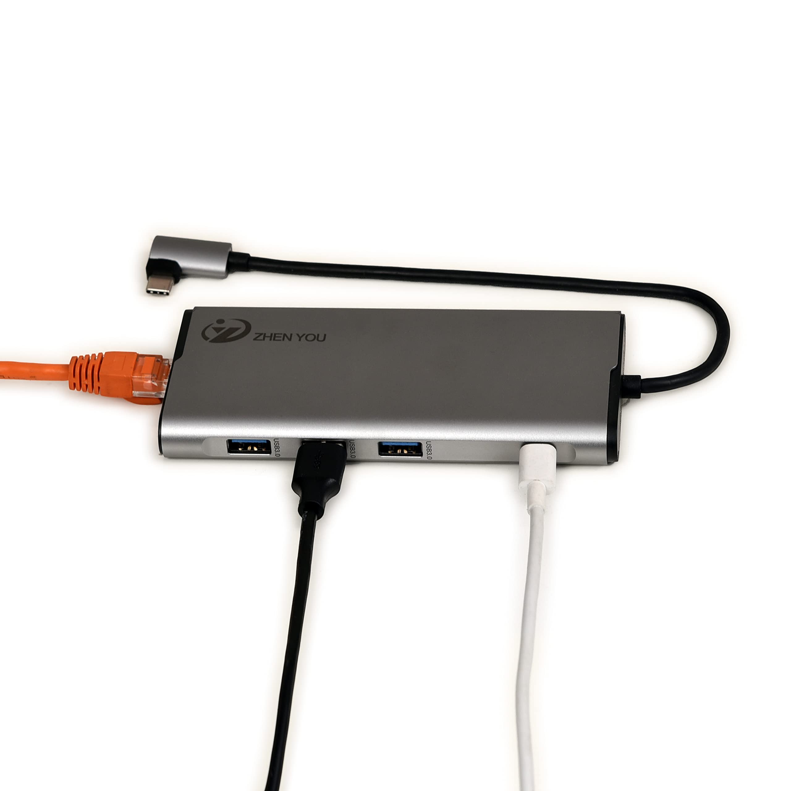 ZYHB02 USB C Hub with 3 USB 3.0 Ports, Gigabit Ethernet, and 100W PD Charging - USB C to USB Adapter Docking Station for MacBook Pro/Air, Dell XPS, HP, and More - Perfect for Home Office, Remote Work, and Travel