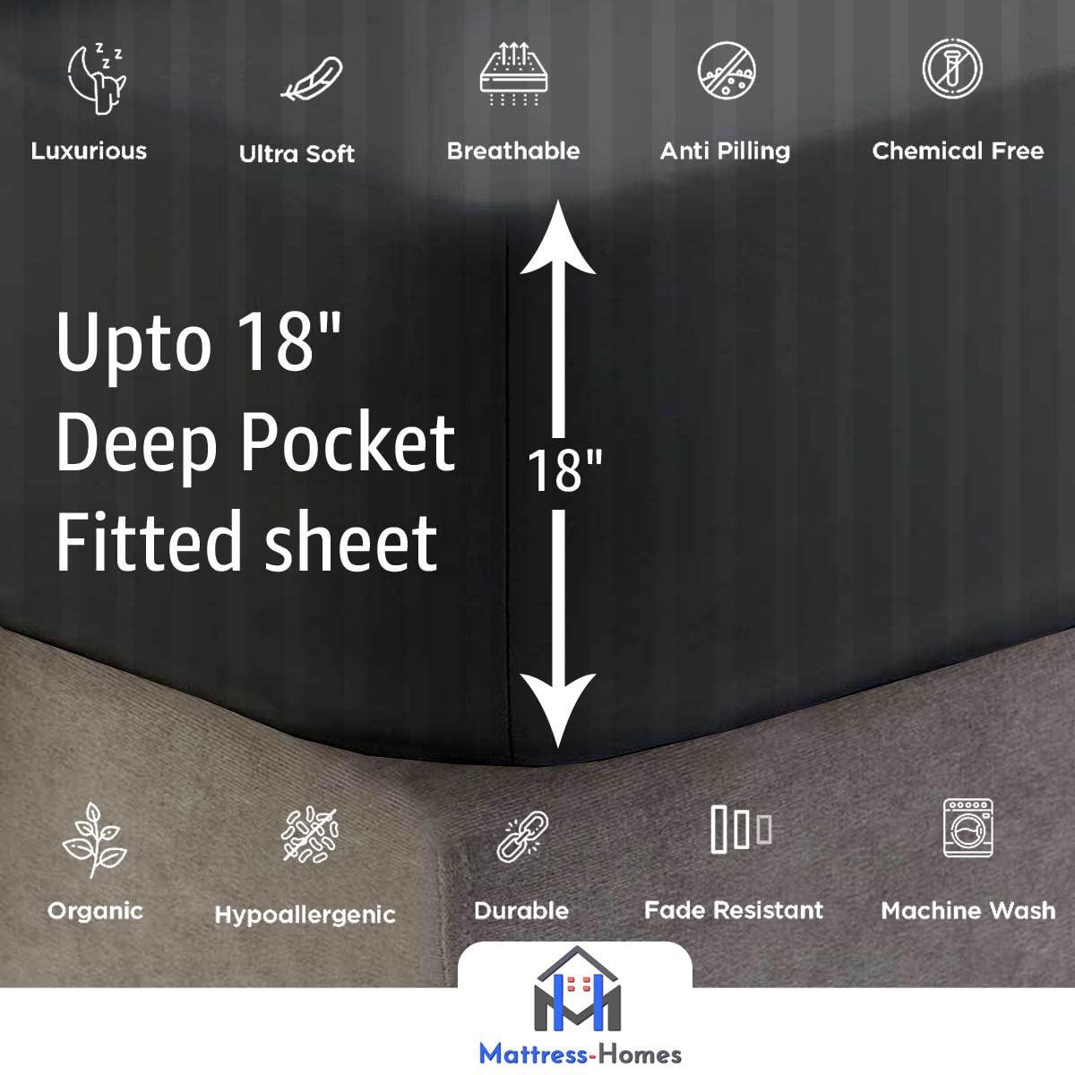 5-Piece Split King Sheet Set - 600 Thread Count 100% Long Staple Cotton for Adjustable Beds | Ultra Soft & Breathable | Dark Grey Solid Color | Perfect for Adjustable Bed Frames, Master Bedrooms & Luxury Sleep