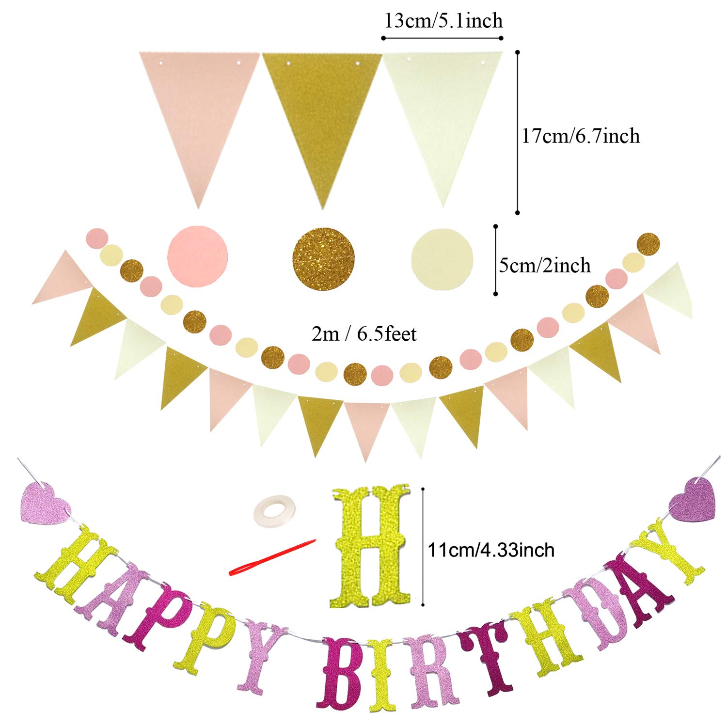 Pink Birthday Party Decorations for Girls & Women - Happy Birthday Banner, Curtains, Paper Pompoms, Fans, Garland & Confetti Balloons | Perfect for Birthday Parties, Baby Showers & Special Celebrations