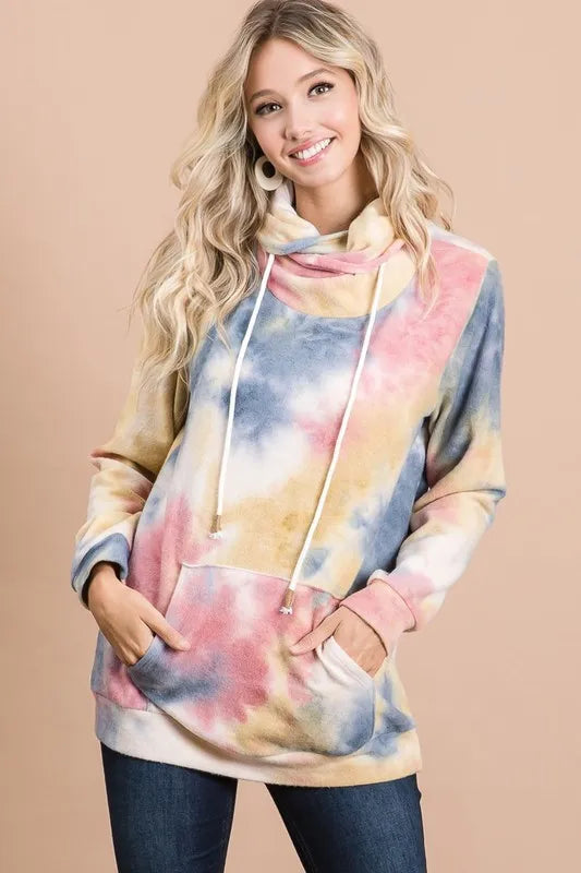 BiBi Brushed Tie Dye Overlapped Turtle Neck Sweatshirt | Soft Fleece Pullover for Women | Cozy Winter Fashion & Casual Outfit Essential
