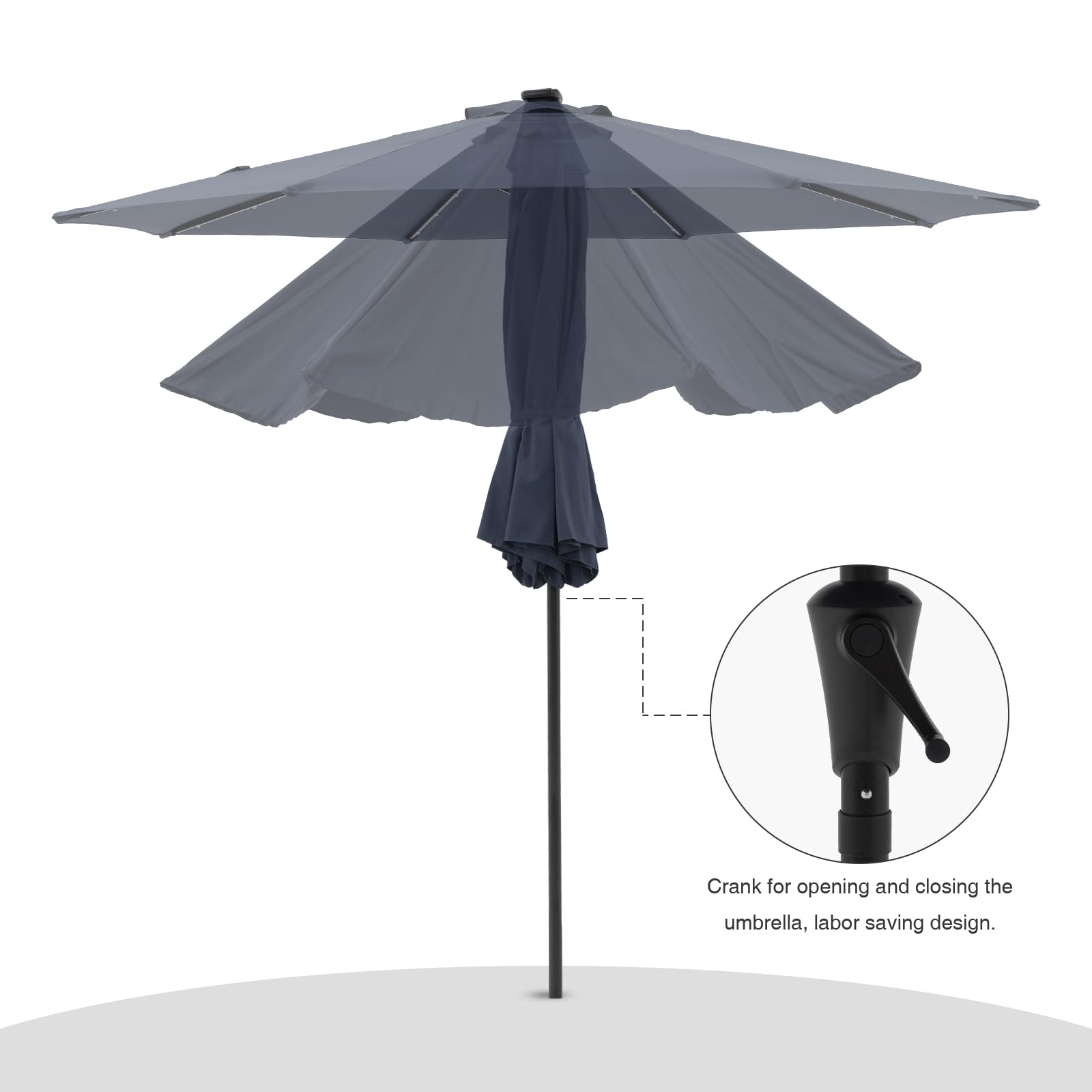 COBANA 9-Foot Solar Powered LED Patio Umbrella with Heavy Duty Base - 32 LED Lights Outdoor Market Umbrella for Garden, Poolside, Restaurant & Backyard Dining