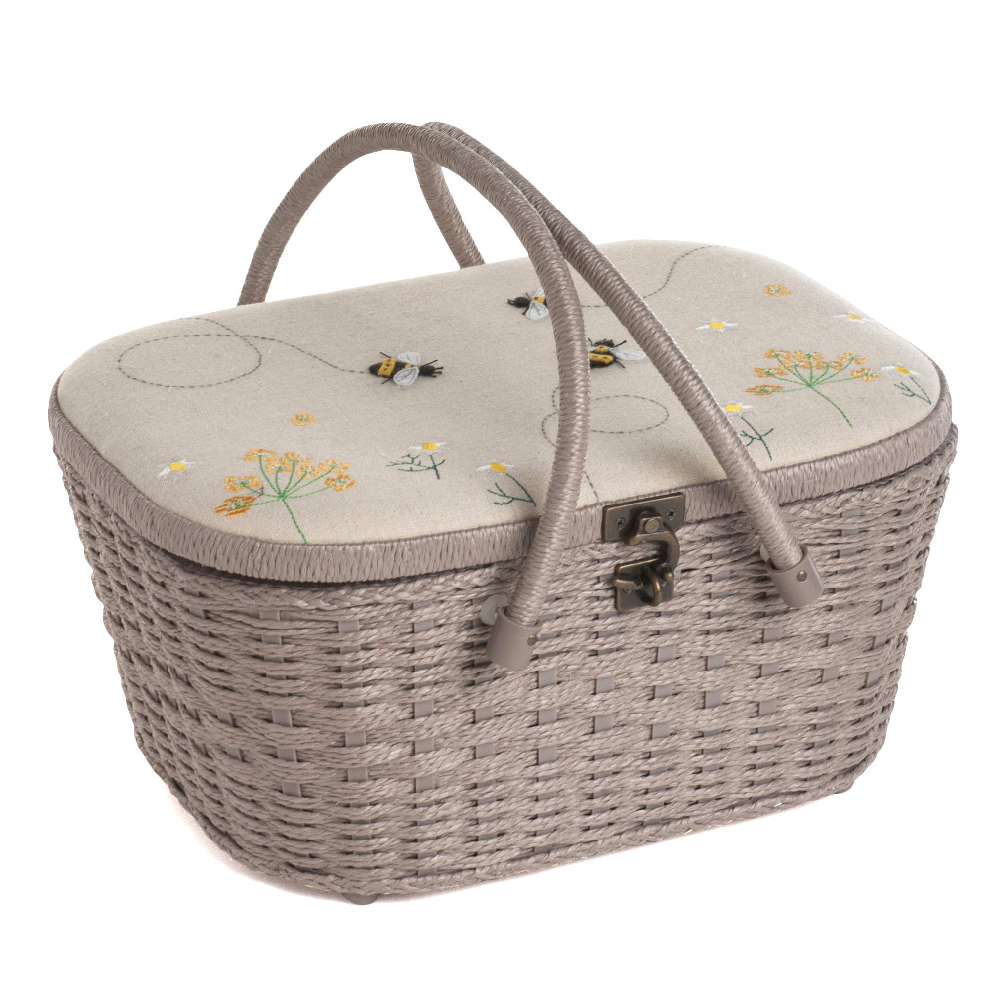 Groves Hobby Gift Sewing Box - Wicker Basket with Applique & Linen Bee Design | Perfect for Craft Storage, Needlework Supplies & DIY Projects (HGLHB)