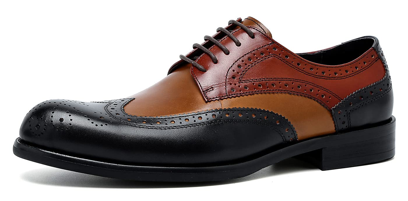 Stylish Men's Wingtip Oxford Dress Shoes - Genuine Leather Brogue Formal Shoes with Lace-up Design | Perfect for Business, Weddings & Special Occasions