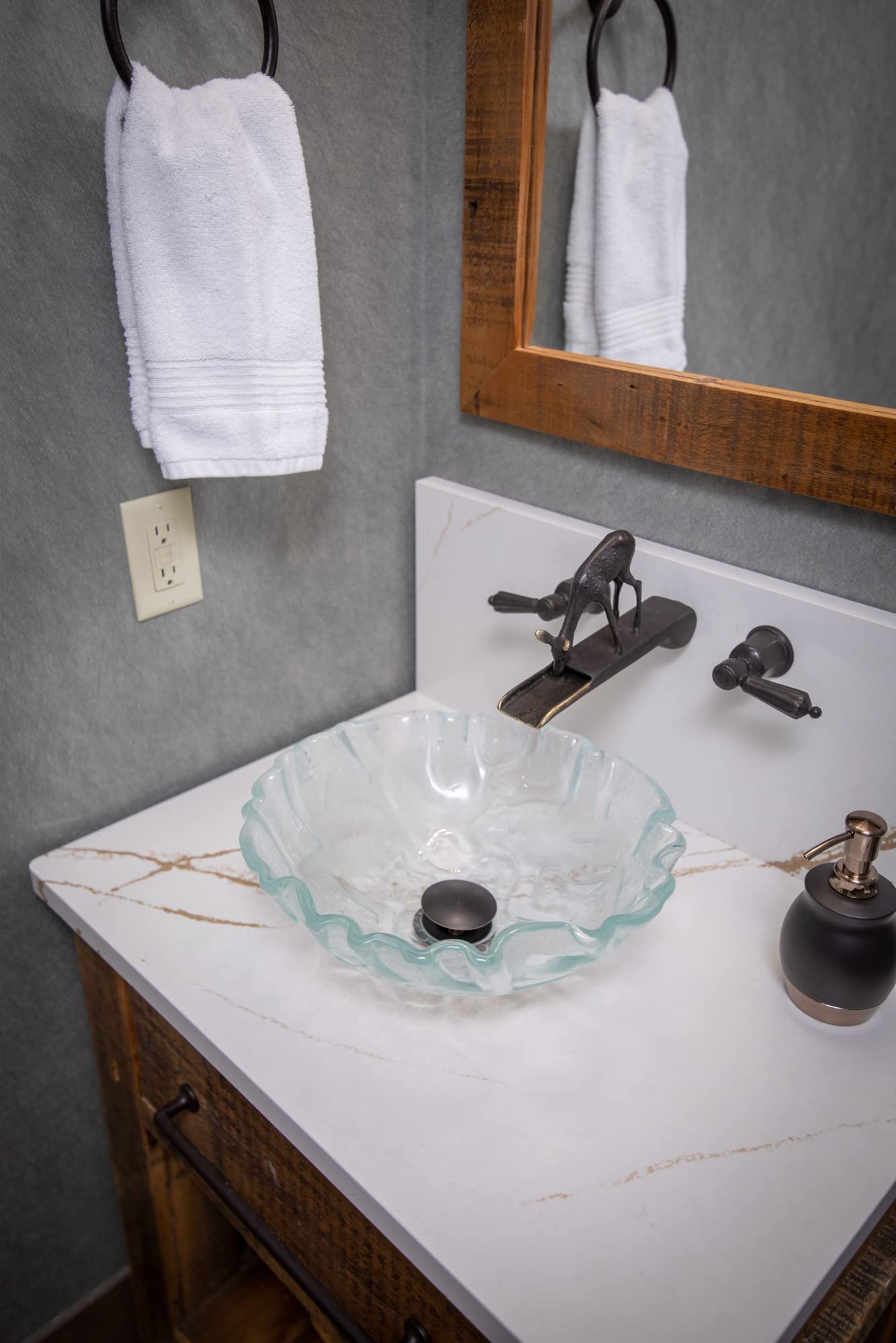 14 Inch Small Clear Freeform Wave Glass Vessel Sink - Modern Bathroom Vanity Sink for Powder Room, Guest Bath & Contemporary Home Decor