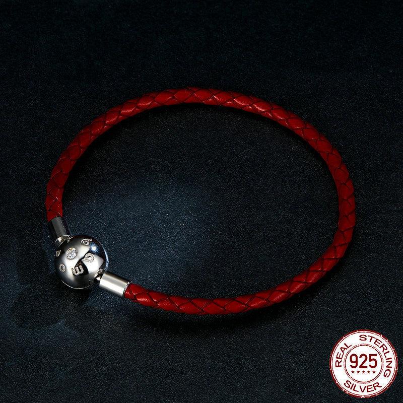Women's Sterling Silver Red Rope PU Leather Bracelet - Elegant Fashion Jewelry for Daily Wear, Parties & Gifts