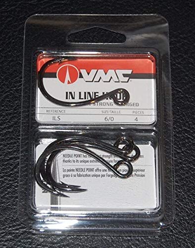 VMC ILS-60 Inline Fishing Hooks Size 6/0 - 4 Pack Wide Gap X-Strong Saltwater Hooks for Bass, Walleye, and Pike Fishing | Perfect for Freshwater and Saltwater Angling