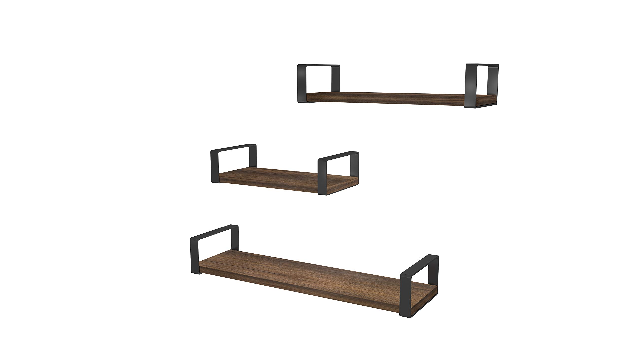 Wood Floating Shelves Set of 3 - Rustic Wall Decor for Bathroom, Bedroom & Living Room
