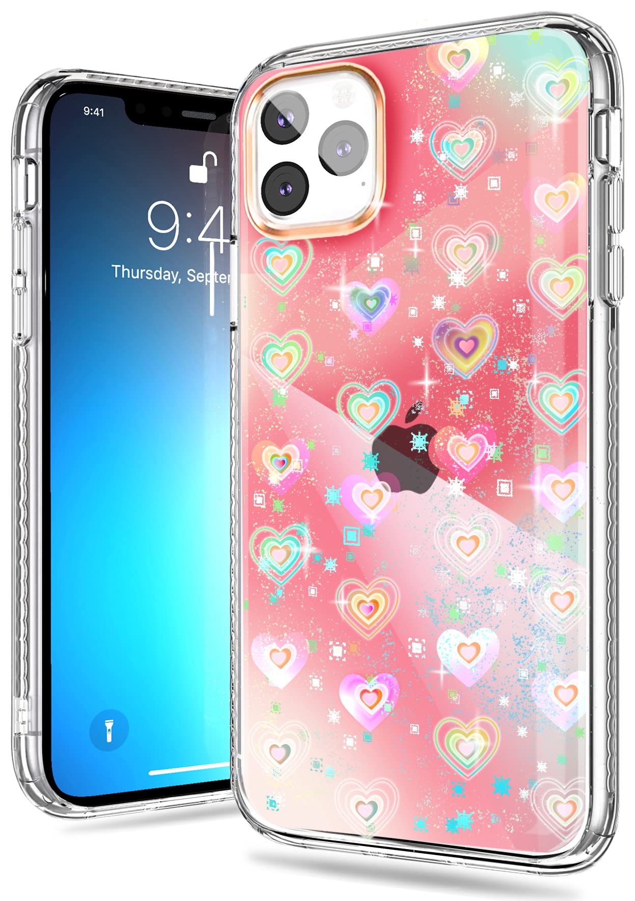 iPhone 12 Pro Max Case - Glitter Holographic Heart Laser Design, Translucent Slim Protective Cover for Women & Girls | Shockproof Drop Protection | Perfect for Daily Use, Parties & Gift Giving
