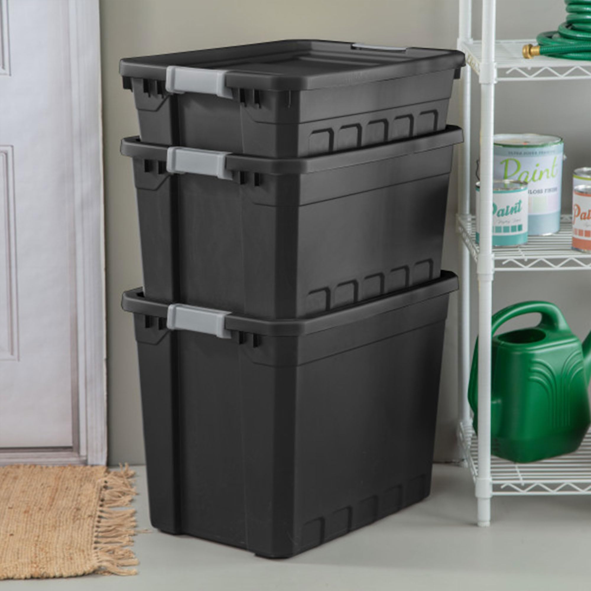 Sterilite 6-Pack 19 Gallon Black Plastic Storage Bins with Lids - Stackable Organizing Containers for Home, Office, Garage & Closet Organization