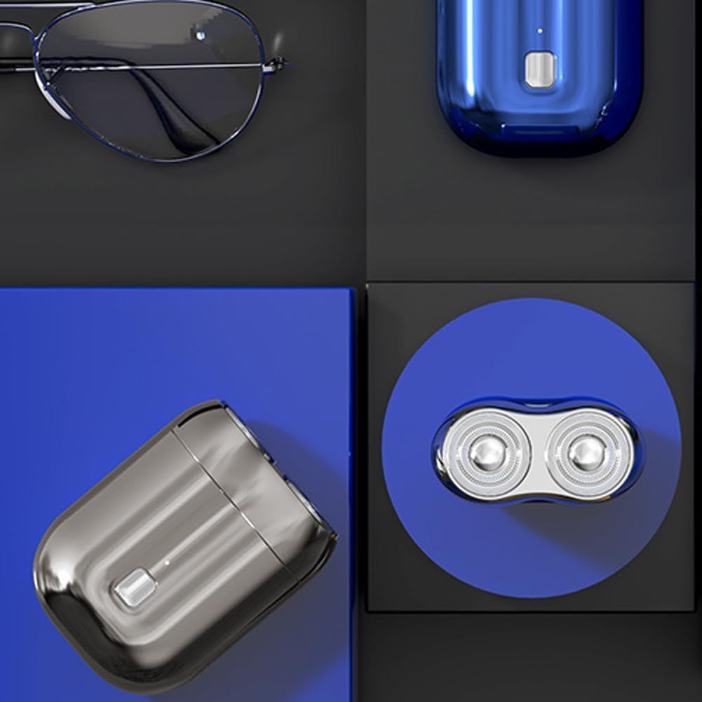 Voalsz Electric Razor for Men - Mini Dual Head Shaver with Blue & Silver Design - Portable Travel & Home Use - Perfect for Quick Grooming & Daily Shaving - Ideal for Business Trips, Gym Bags & Home Bathroom - Great for Busy Professionals, Travelers & Home Use - Best for On-the-Go Grooming, Business Meetings & Travel Essentials