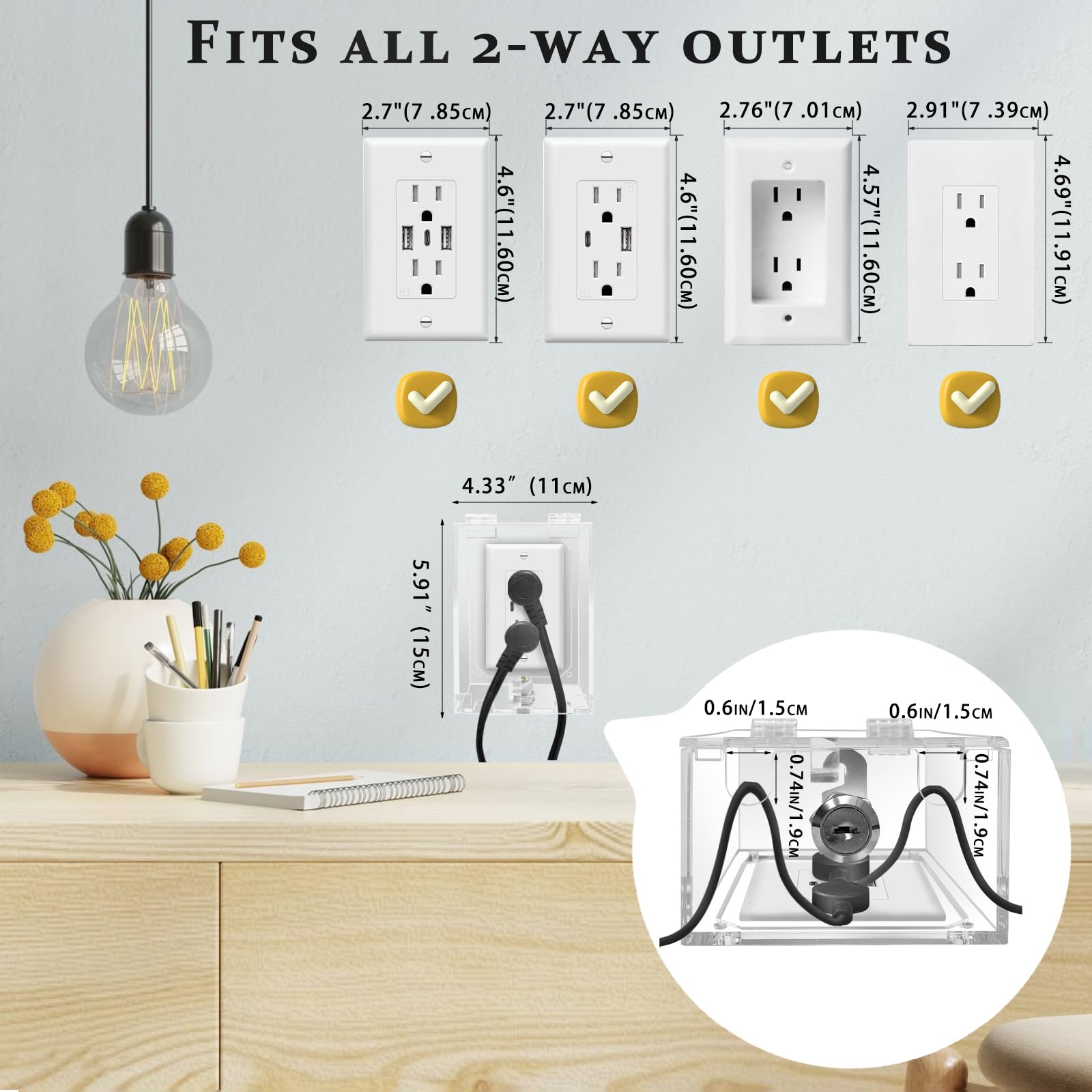 Baby Proof Electrical Outlet Cover Box - Child Safety Wall Outlet Protector with Lock, Fits Standard Plugs & Adapters (4.95