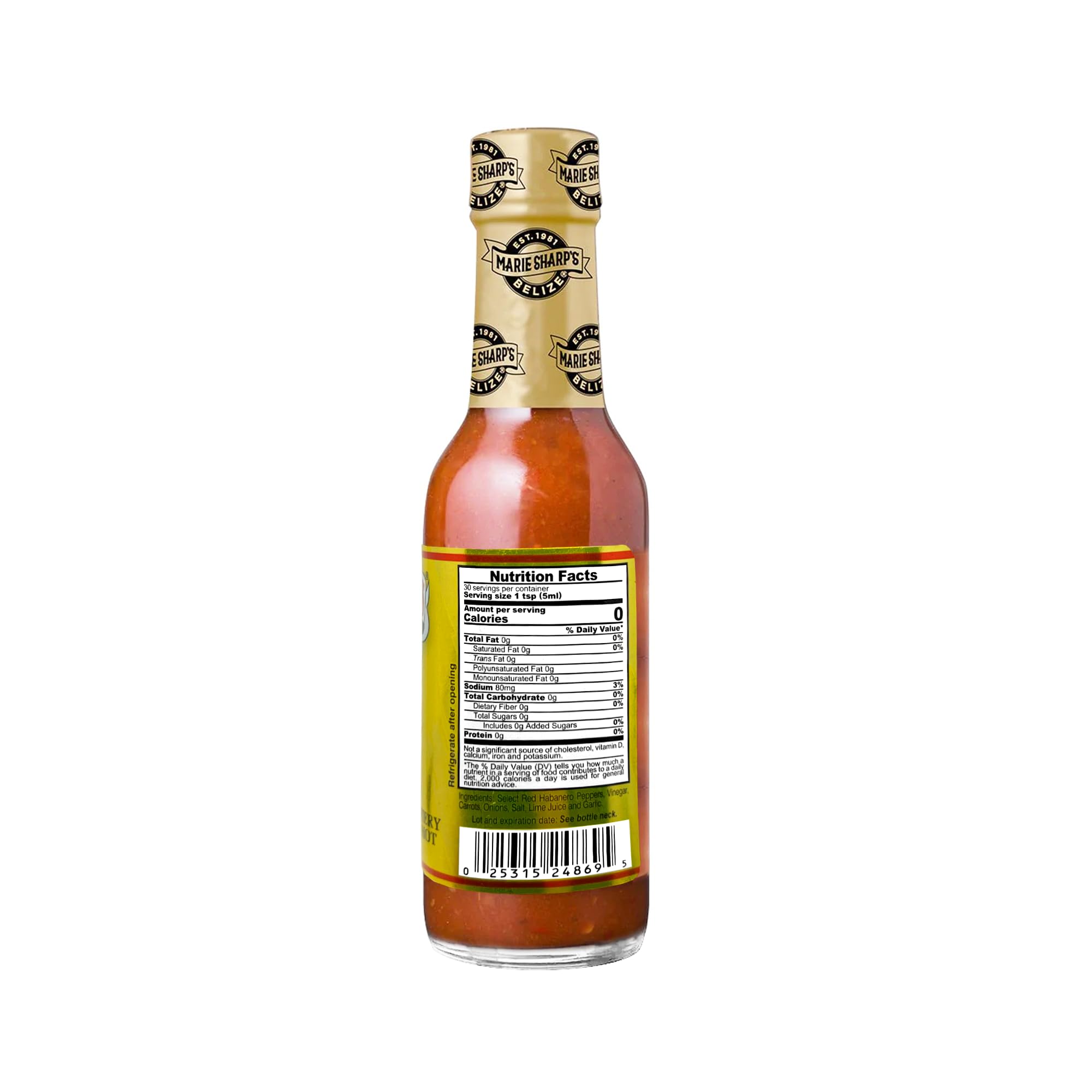 Marie Sharp's Fiery Hot Habanero Pepper Sauce - 5oz Bottle | All-Natural Belizean Hot Sauce | Perfect for Tacos, Wings & Grilling | Spicy Condiment Gift for Hot Sauce Lovers