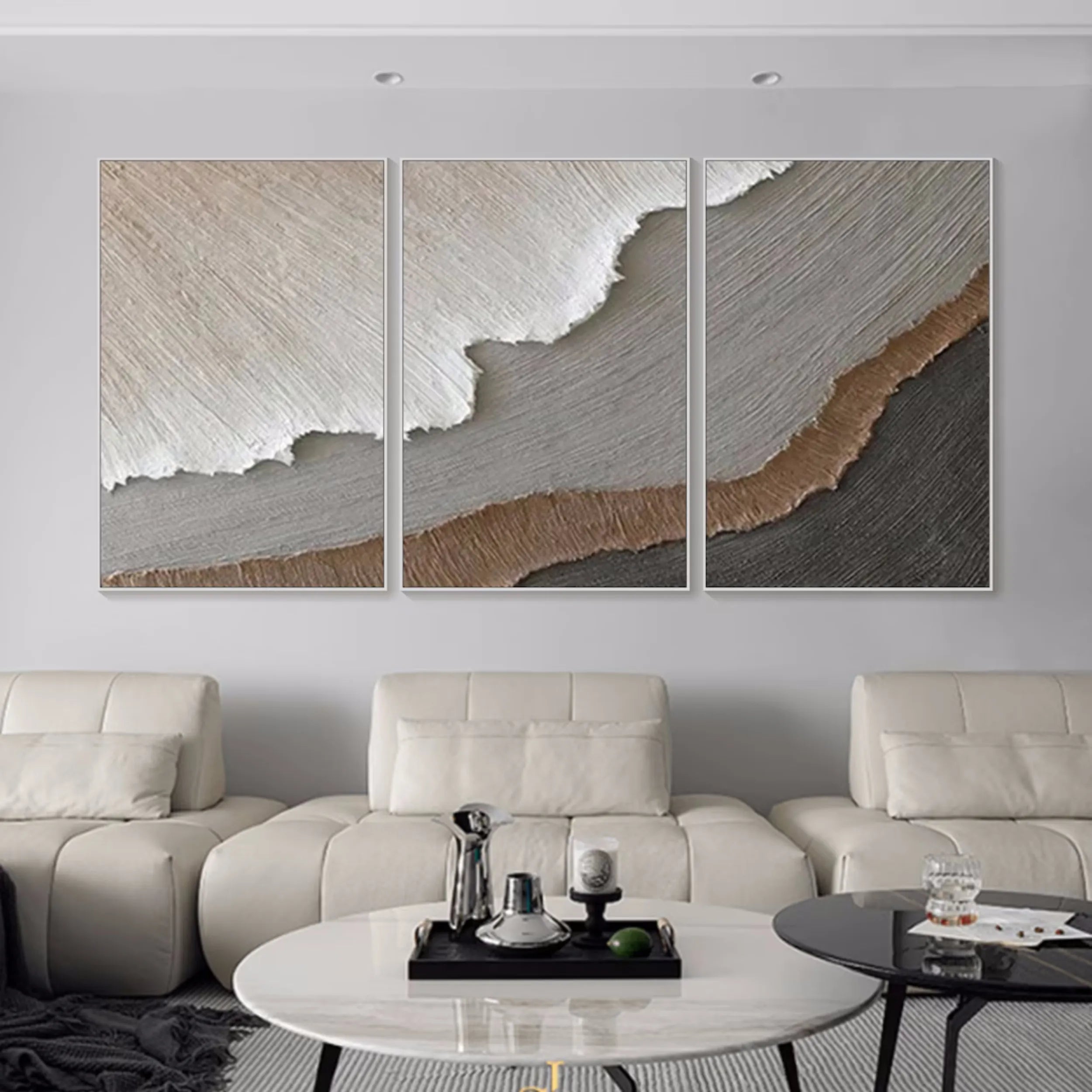Ocean and Sky Wall Art Set of 3 - Coastal Beach Decor Paintings for Living Room, Bedroom & Office | Modern Seascape Canvas Prints (OS 144)