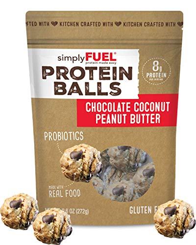 SimplyFUEL Chocolate Coconut Peanut Butter Protein Balls - 12 Pack | Gluten Free, Probiotic & High Protein Snack | Organic Certified | 8g Whole Food Protein per Ball | Perfect for Gym, Hiking & Healthy On-the-Go Snacking