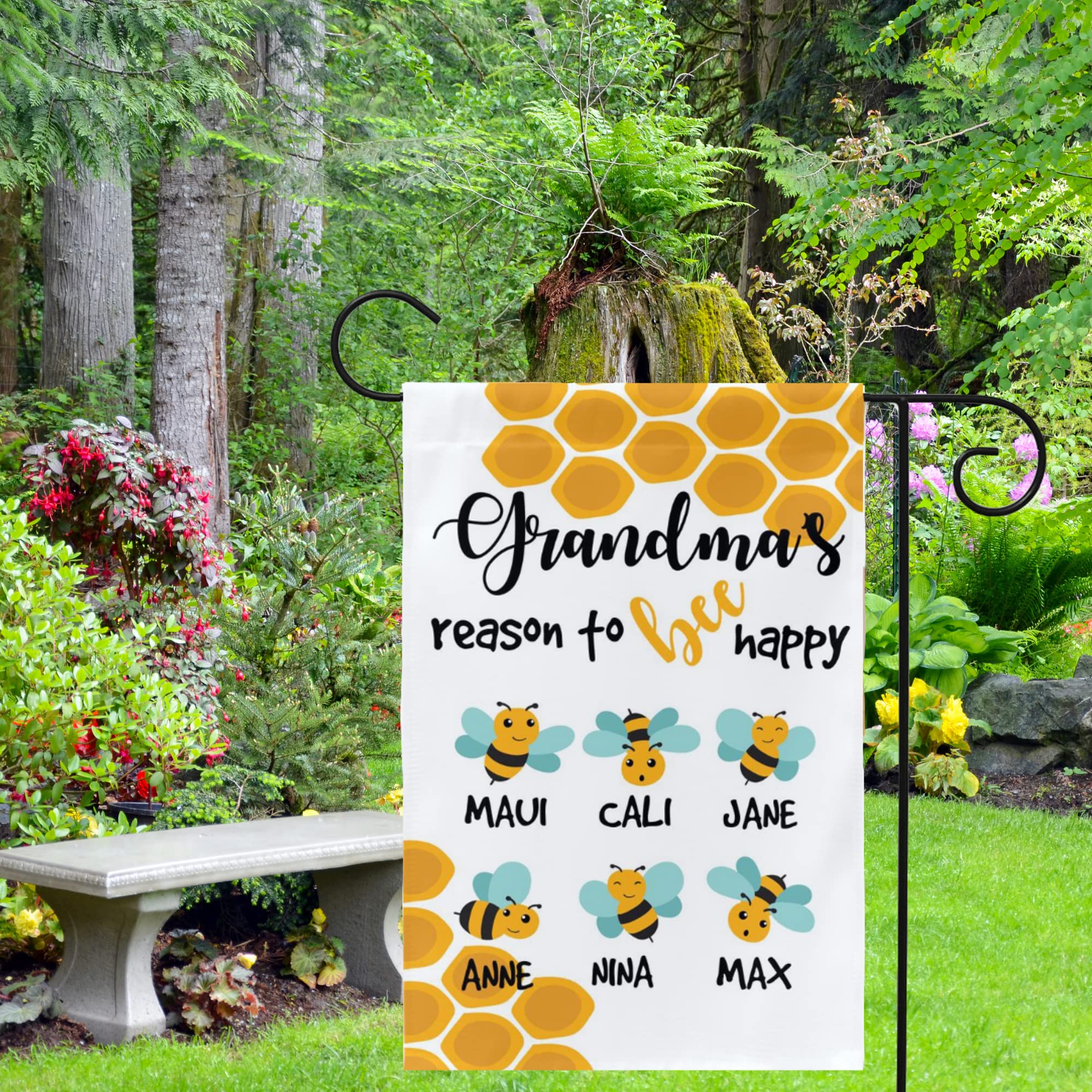 Custom Personalized Grandma's Reason to Bee Happy Yard Flag - Grandkids Names Garden Decoration for Spring & Housewarming - Unique Outdoor Welcome Sign for Front Yard & Porch Decor