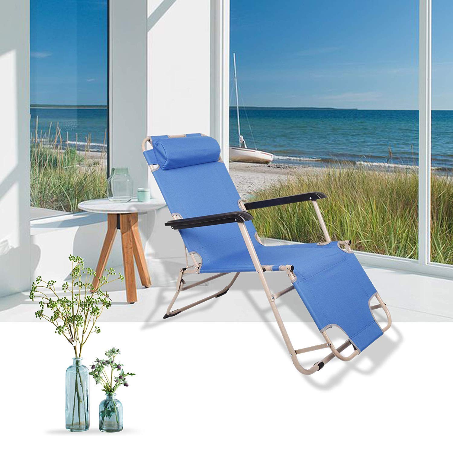 Set of 2 Portable Folding Lounge Chairs - 2-in-1 Reclining Beach Cot for Yard, Garden, Pool & Outdoor Relaxation | Perfect for Camping, Patio Lounging & Beach Vacations