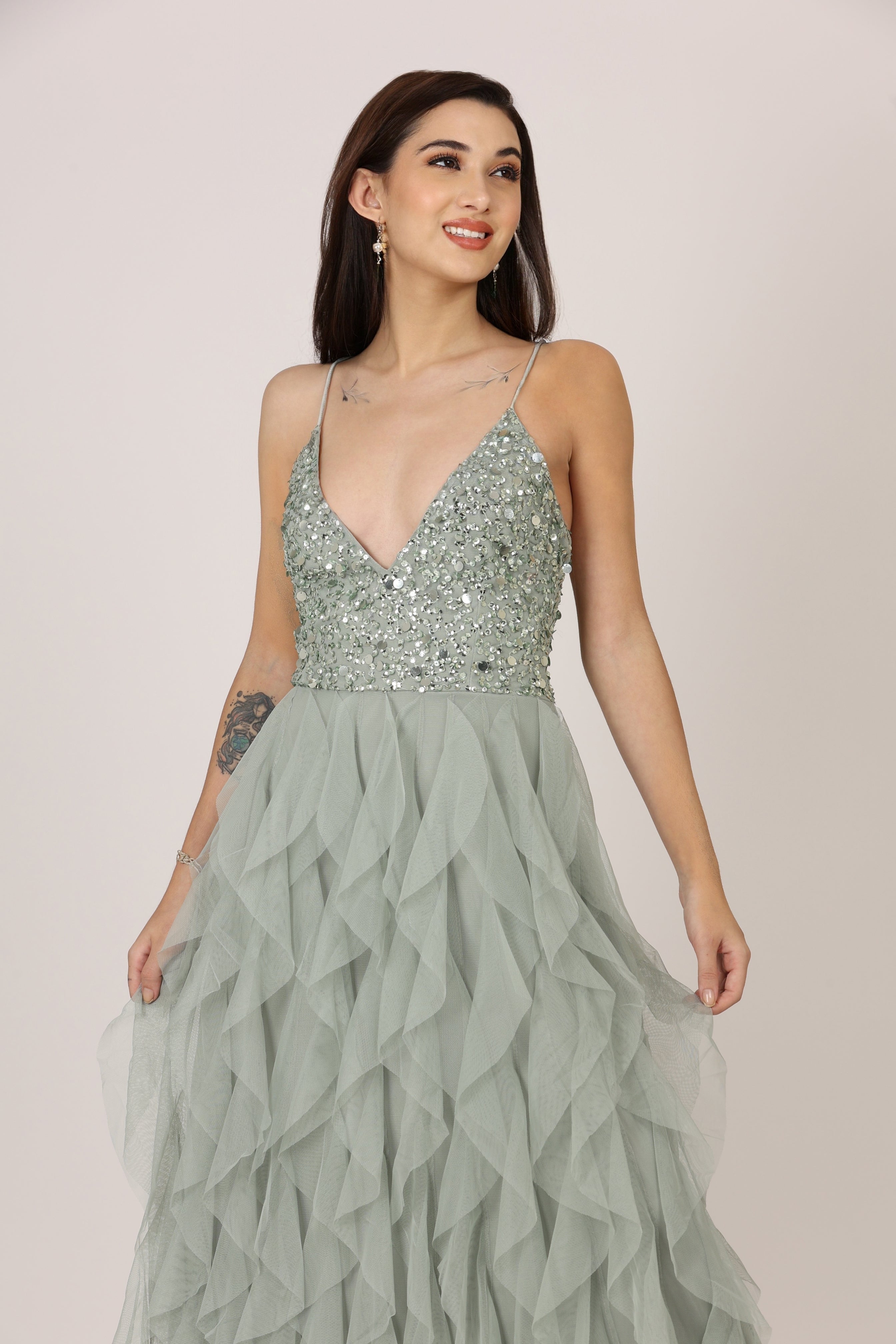 Elegant Teal Page Embellished Midi Dress for Women | Floral Lace Party Cocktail Dress | Perfect for Weddings, Date Nights & Special Occasions