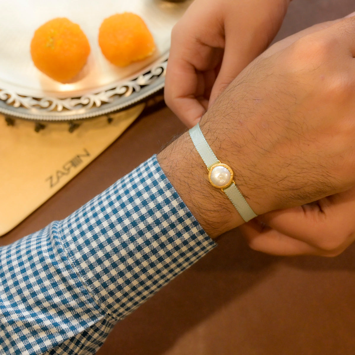 Forever Bond Baroque Pearl Rakhi - Elegant Handmade Bracelet for Raksha Bandhan, Sibling Love & Indian Festivals | Perfect Gift for Brothers & Sisters
