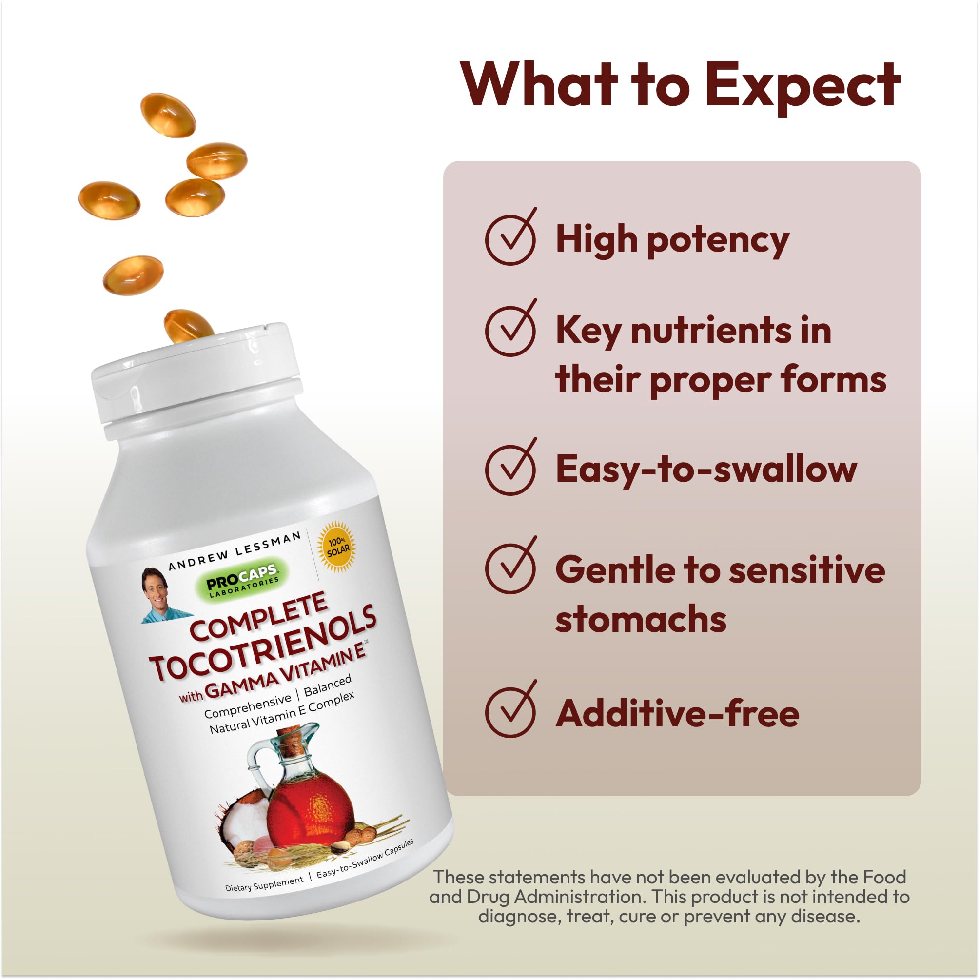 ANDREW LESSMAN Complete Tocotrienols with Gamma Vitamin E 240 Softgels - 8 Forms of Vitamin E (Alpha, Beta, Gamma, Delta Tocopherols & Tocotrienols) | Powerful Antioxidant Supplement | No Additives | Supports Heart Health & Immune System | Perfect for Daily Wellness Routine
