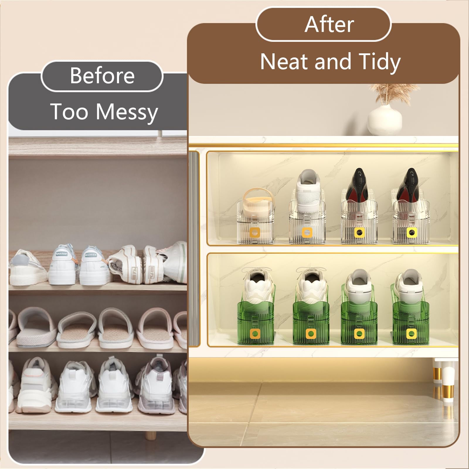 CIBIZI Clear Shoe Organizers - 12 Pack Stackable Shoe Rack for Closet, Space-Saving Shoe Storage Display Shelf - Perfect for Sneakers, Heels & Boots - Ideal for Bedroom, Entryway & Walk-in Closet Organization