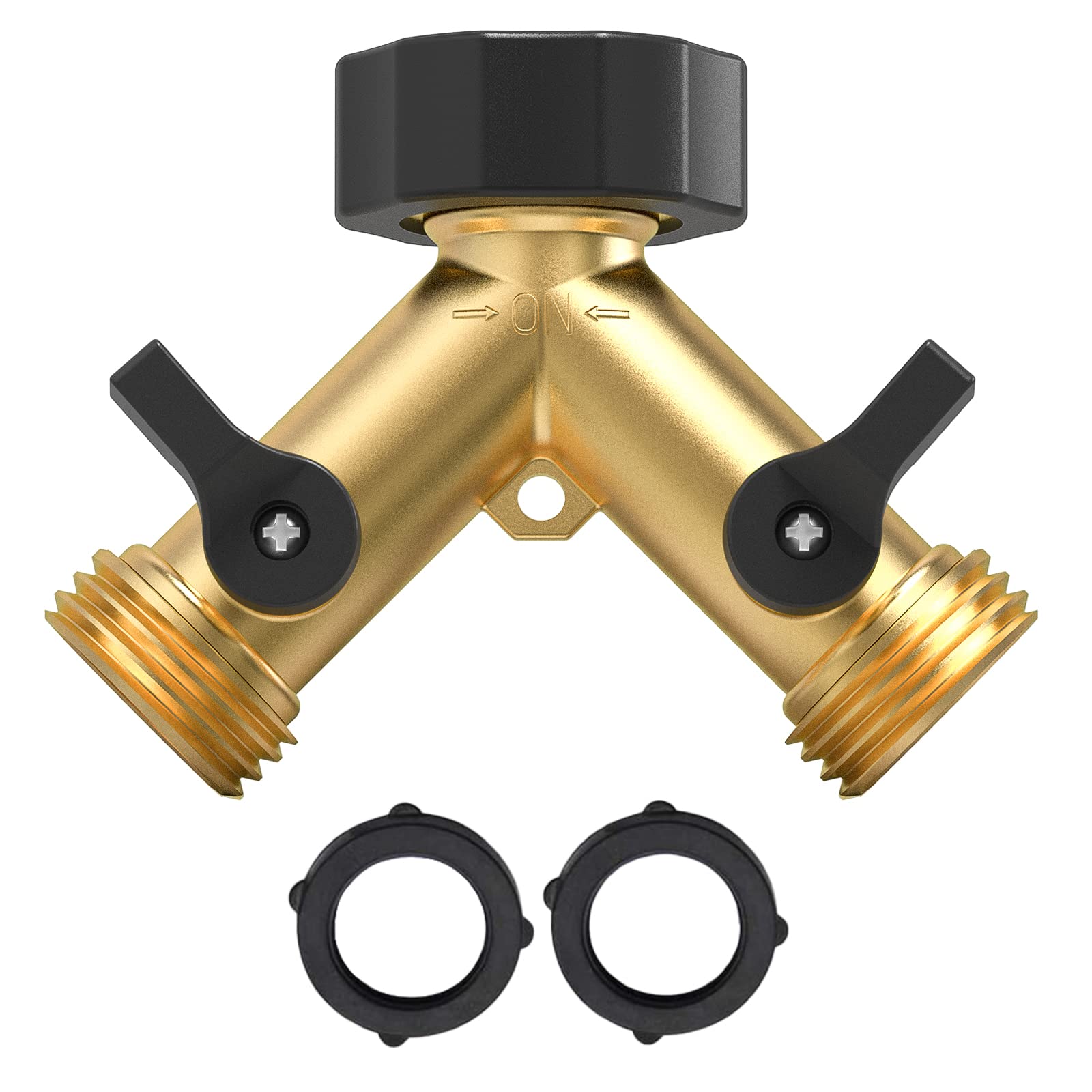 Twinkle Star 2-Way Heavy Duty Brass Garden Hose Splitter - Y Connector Adapter with 2 Extra Rubber Washers - Durable Hose Bib Spigot Connector for Lawn, Garden & Outdoor Watering Accessories